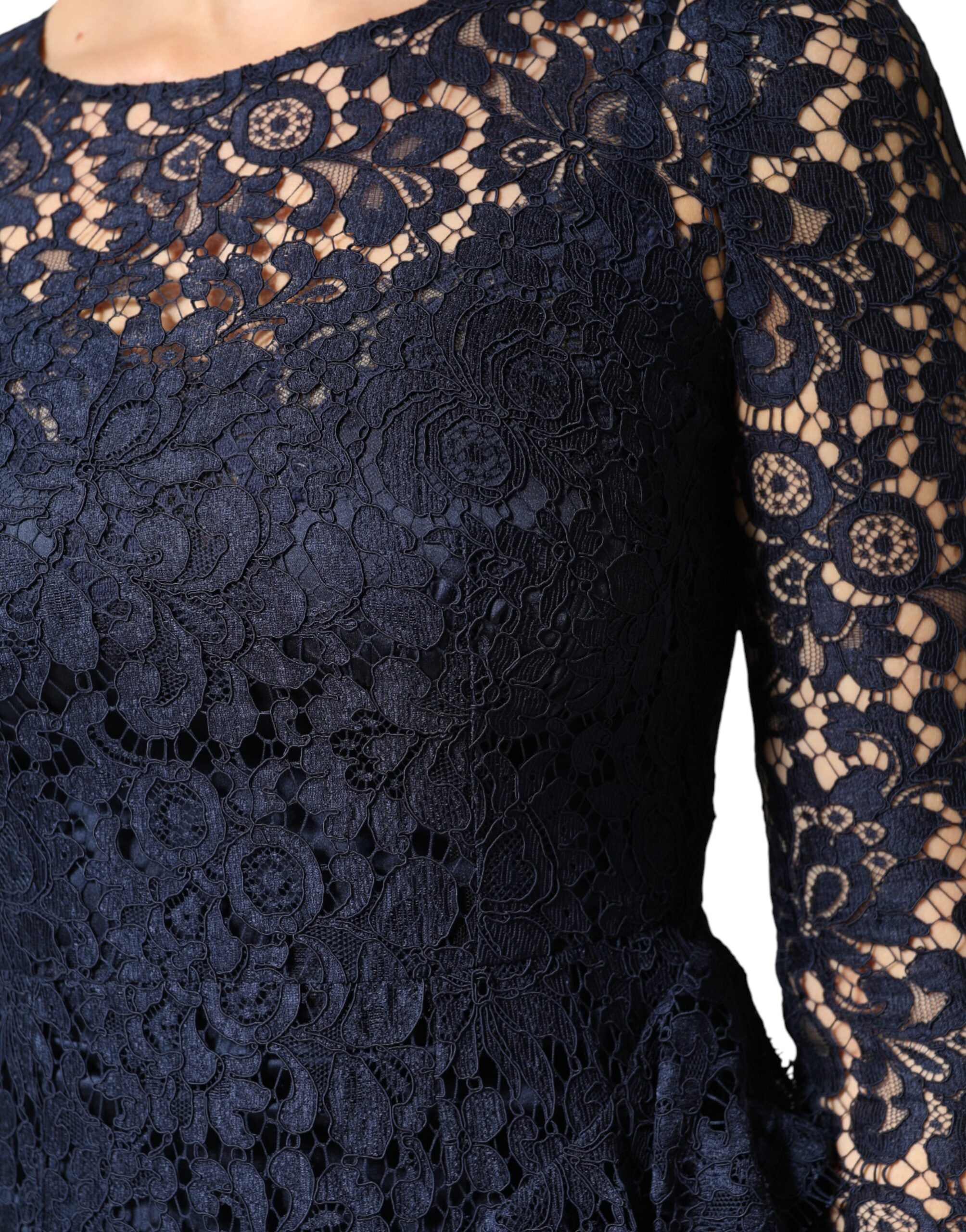 Dolce & Gabbana Blue A-Line Lace Ruffle Knee-Length Dress-5
