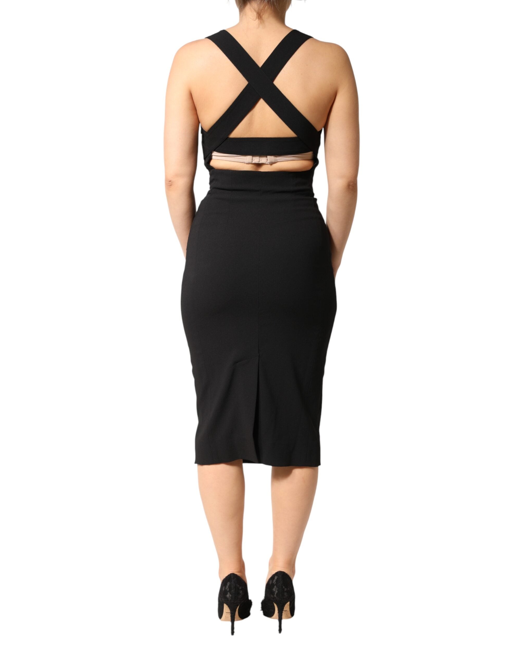 Dolce & Gabbana Black Sleeveless Square-Neck Midi Dress-4