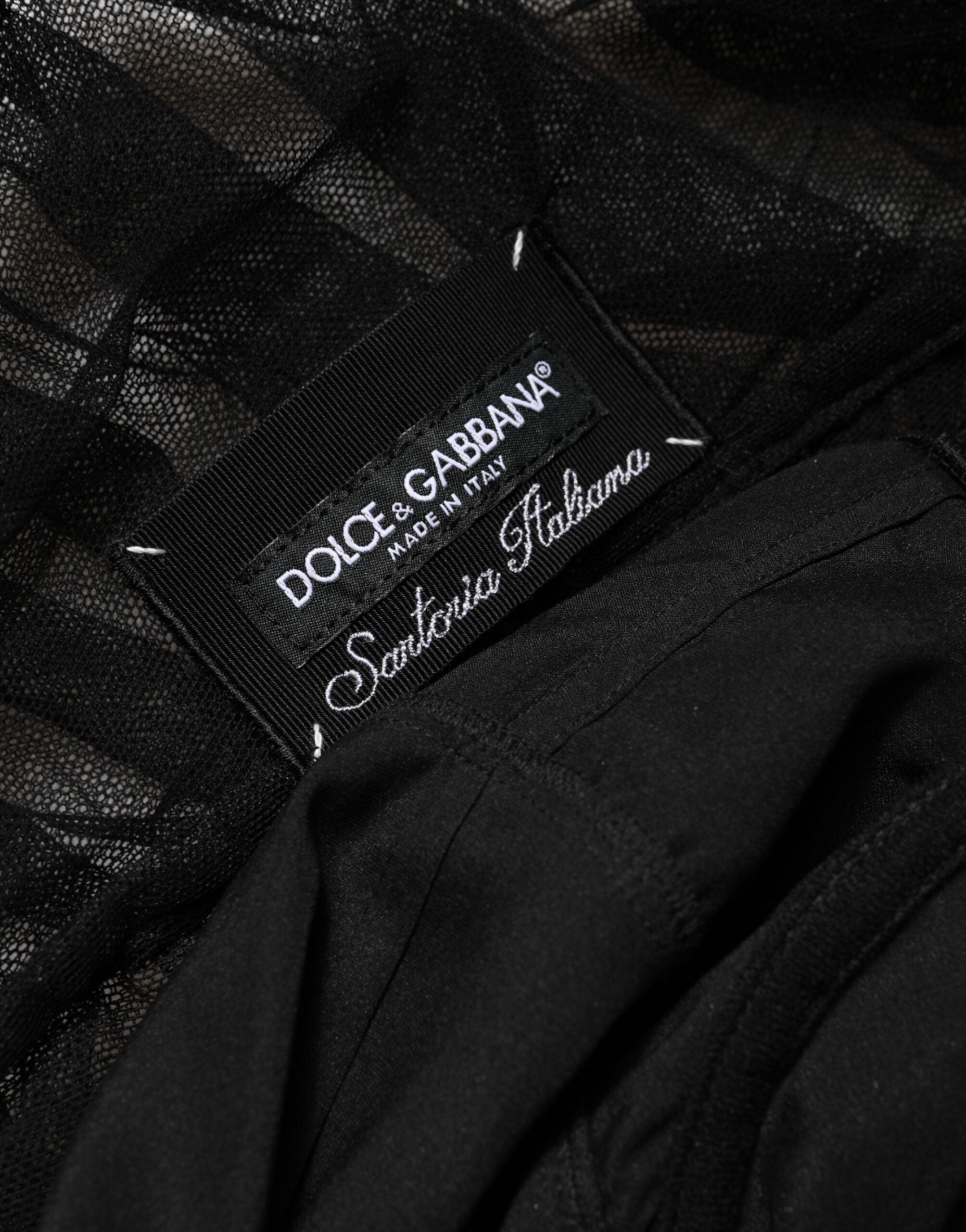 Dolce & Gabbana Black V-neck Ruched Lace-trim Midi Dress-7