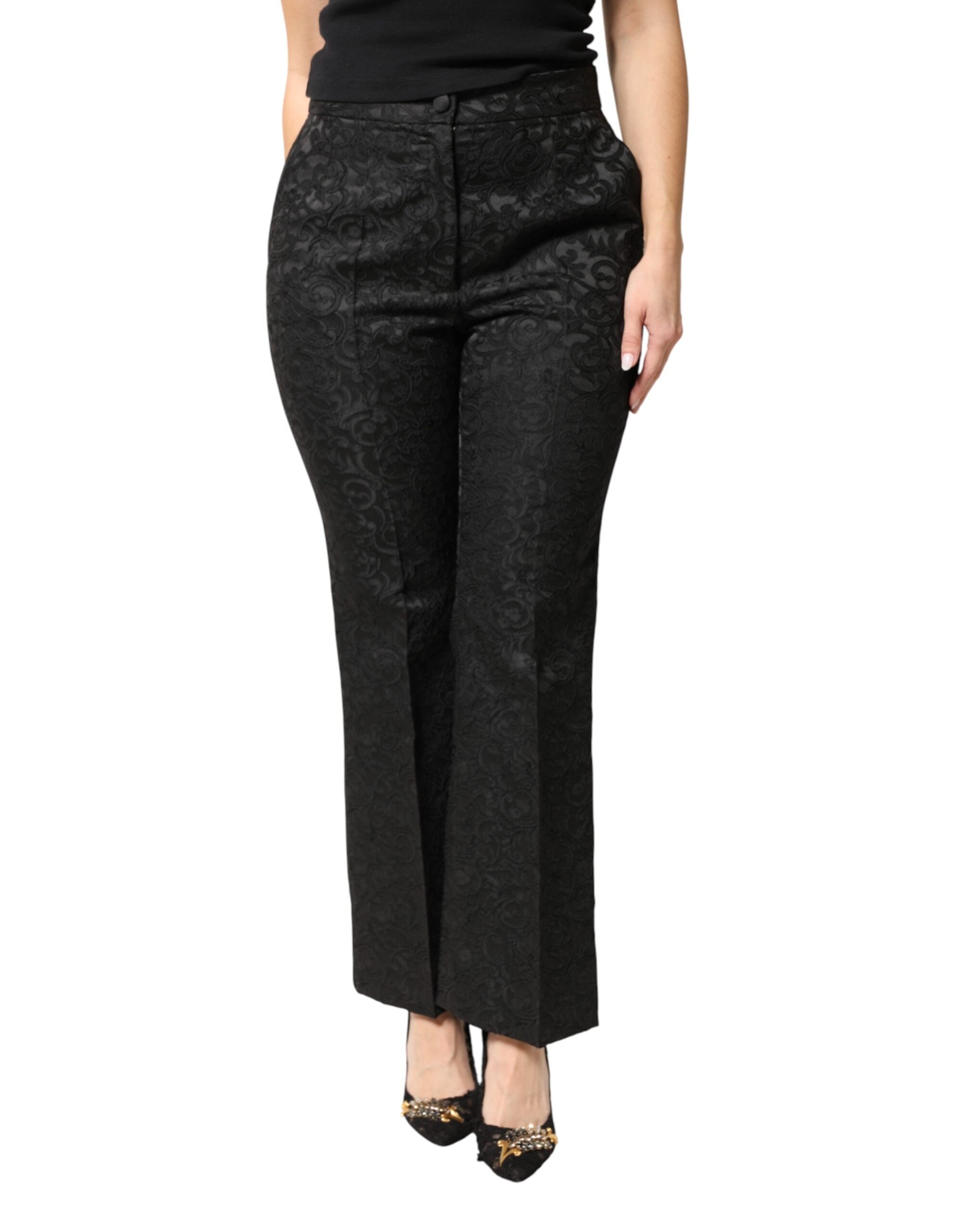 Dolce & Gabbana Black High-Waisted Floral Brocade Trousers-2