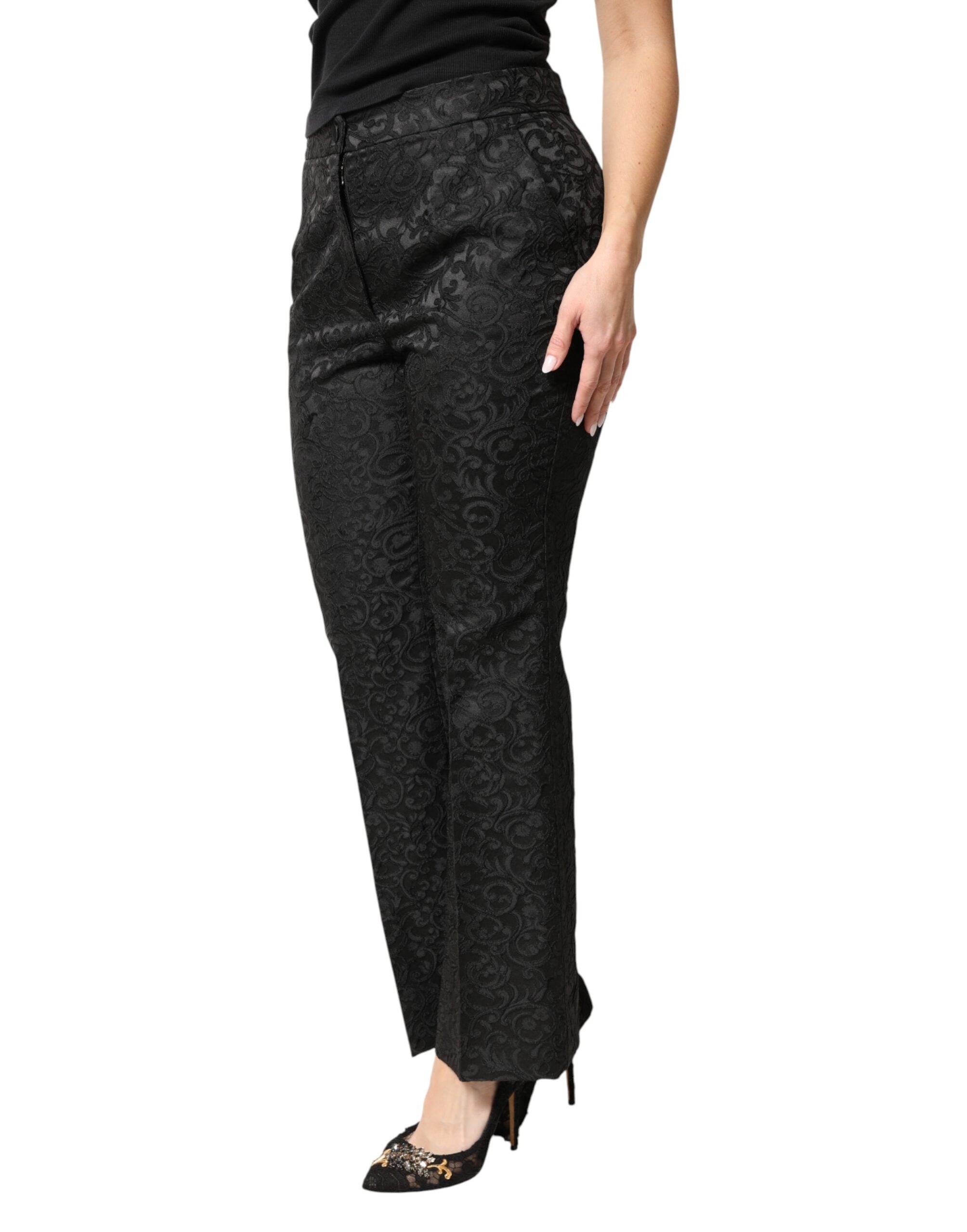 Dolce & Gabbana Black High-Waisted Floral Brocade Trousers-3