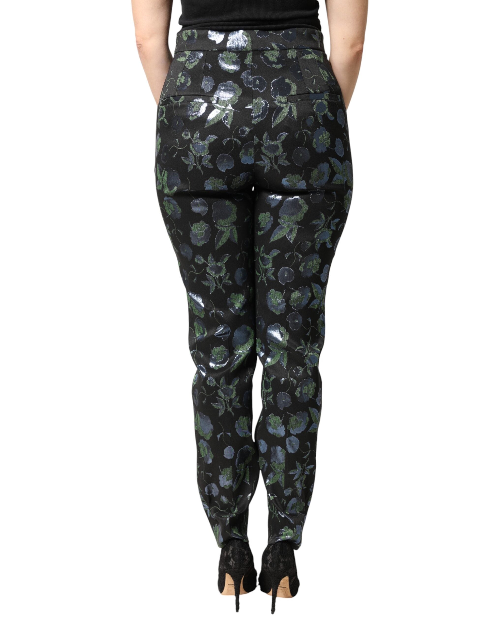 Dolce & Gabbana Blue and Green Floral Trousers with Metallic Effect-4