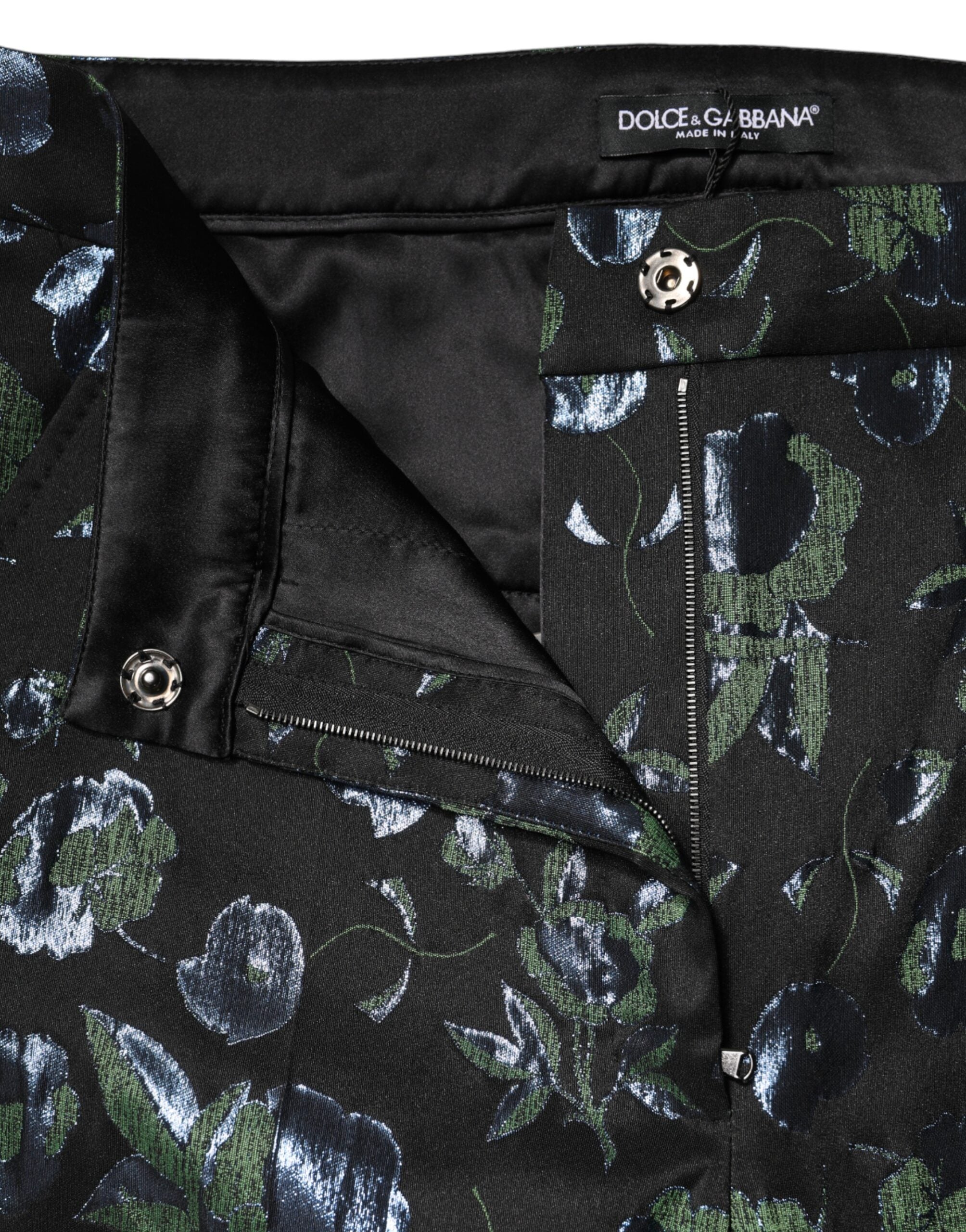 Dolce & Gabbana Blue and Green Floral Trousers with Metallic Effect-6