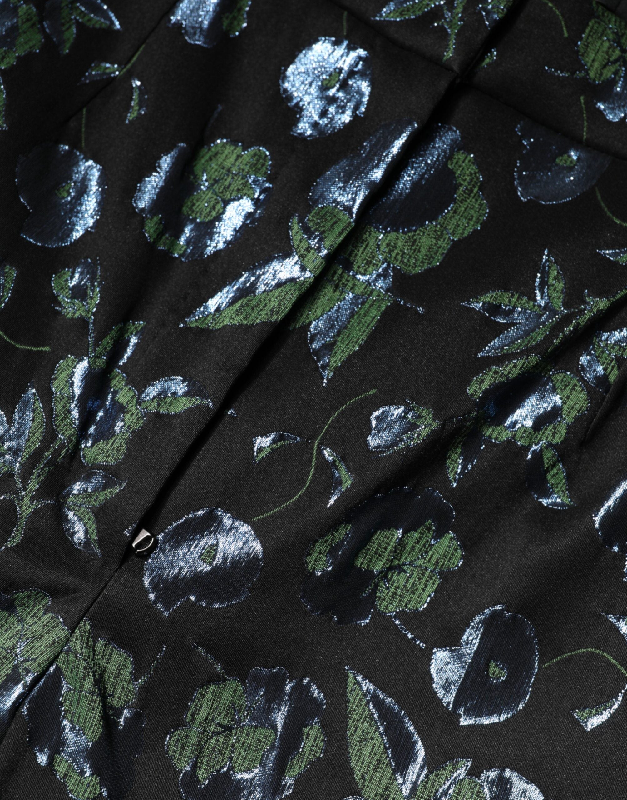 Dolce & Gabbana Blue and Green Floral Trousers with Metallic Effect-7