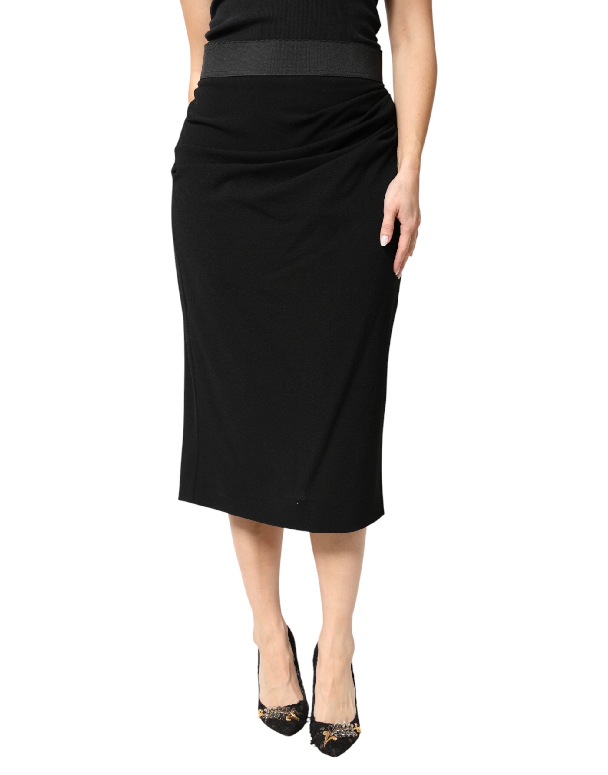 Dolce & Gabbana Black High-Waisted Midi Pencil Skirt in Wool-2