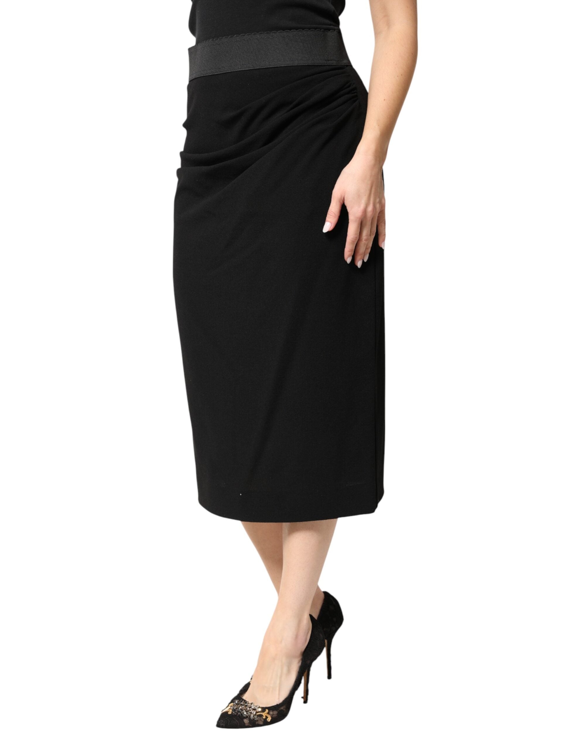 Dolce & Gabbana Black High-Waisted Midi Pencil Skirt in Wool-3