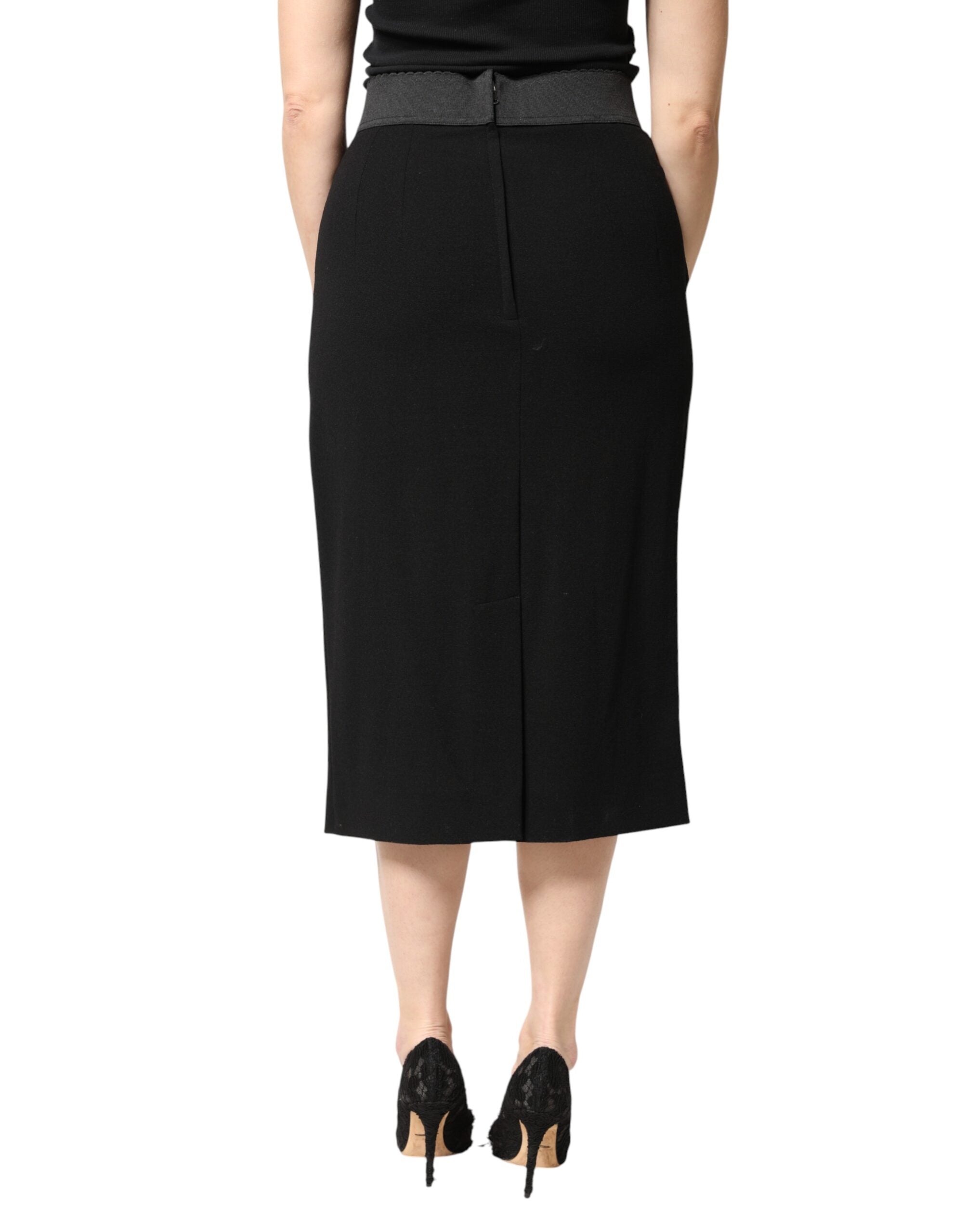 Dolce & Gabbana Black High-Waisted Midi Pencil Skirt in Wool-4