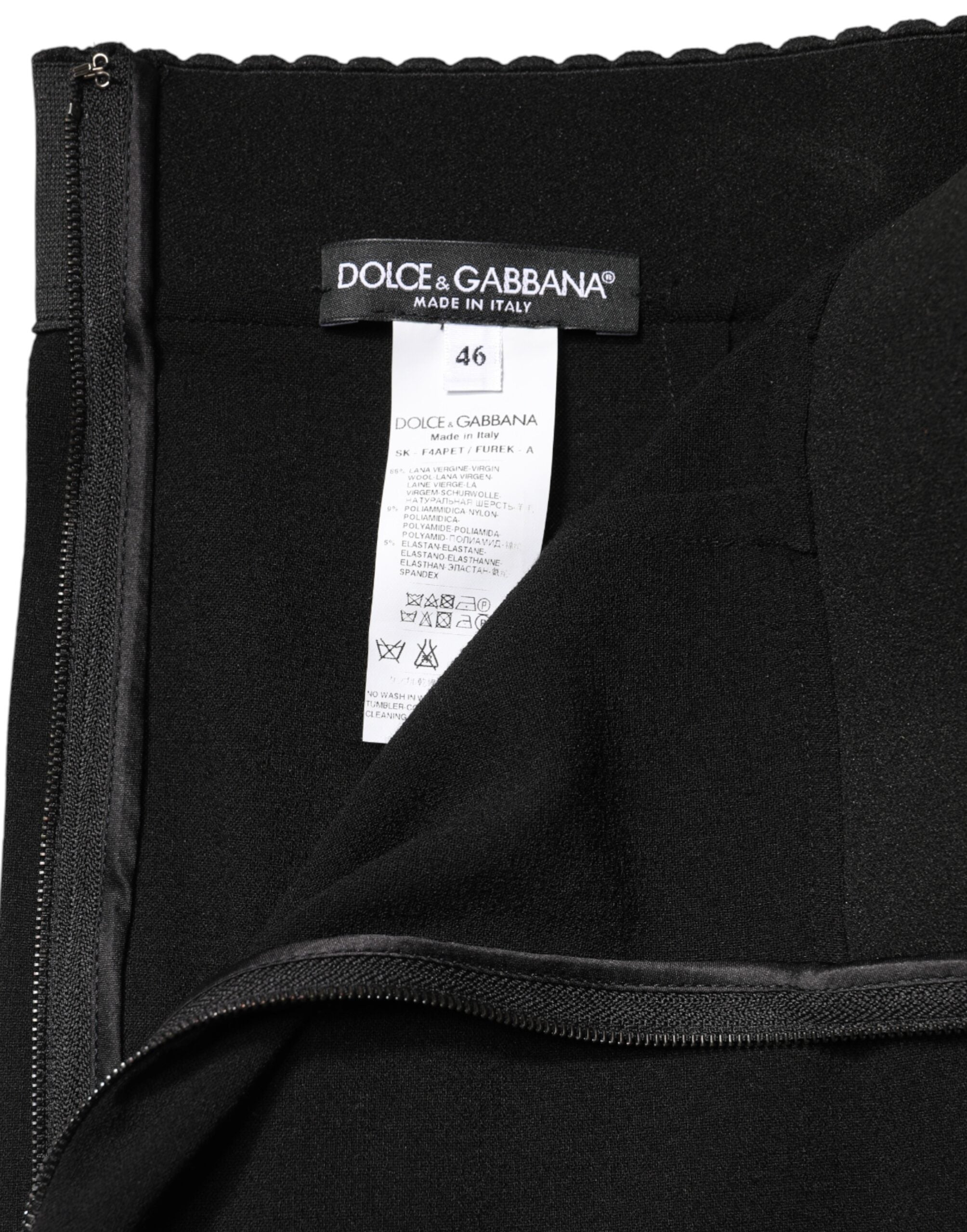 Dolce & Gabbana Black High-Waisted Midi Pencil Skirt in Wool-6