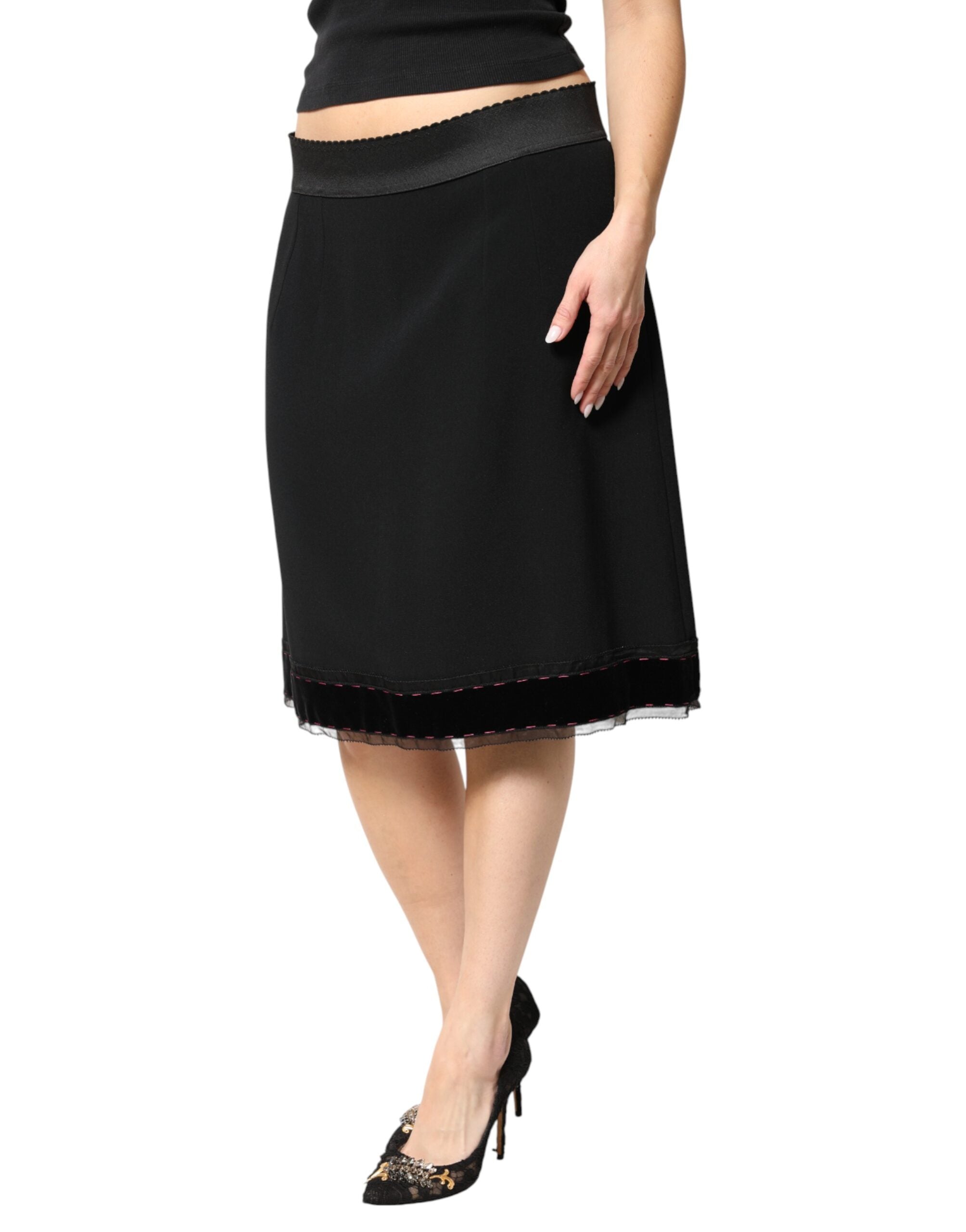 Dolce & Gabbana Schwarzer A-Linen-Rock in Mid-Waist-Länge bis zum Knie-3