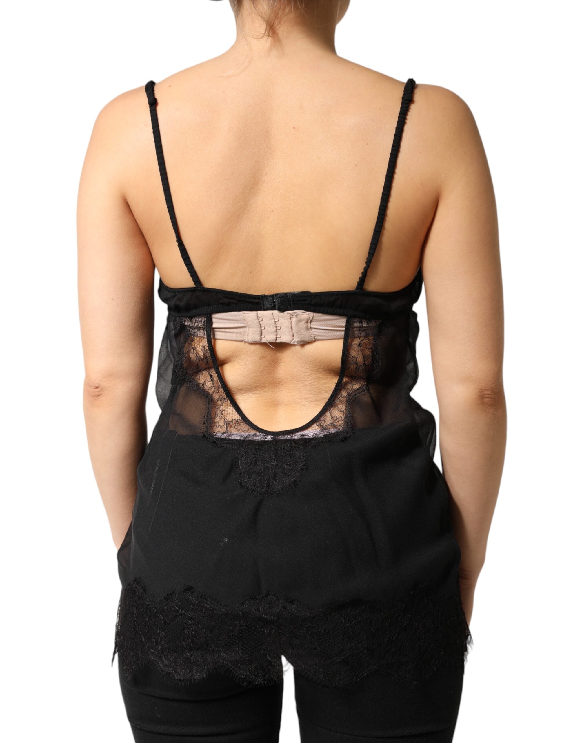 Dolce & Gabbana Black Silk Chemise with Floral Lace-4