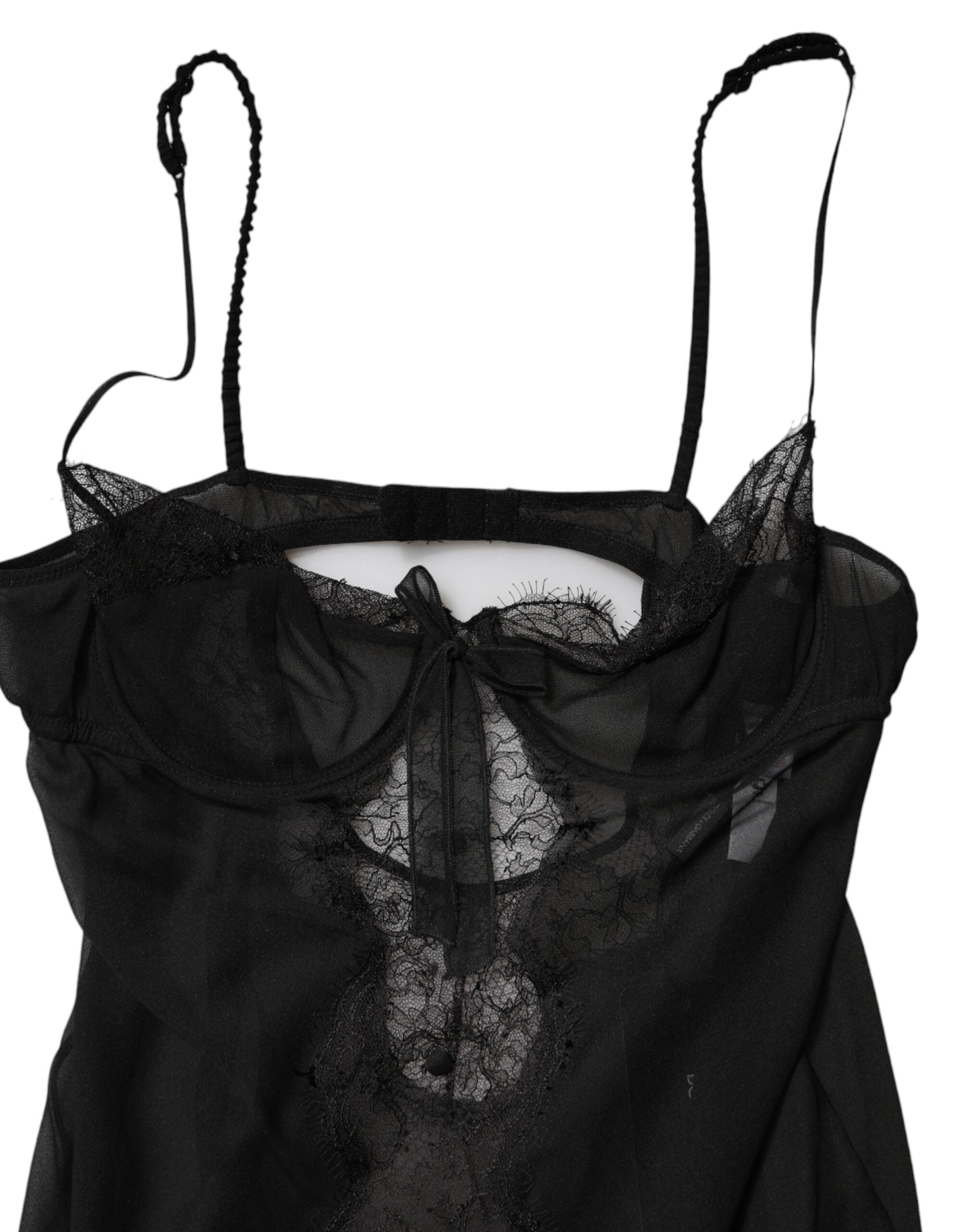 Dolce & Gabbana Black Silk Chemise with Floral Lace-6
