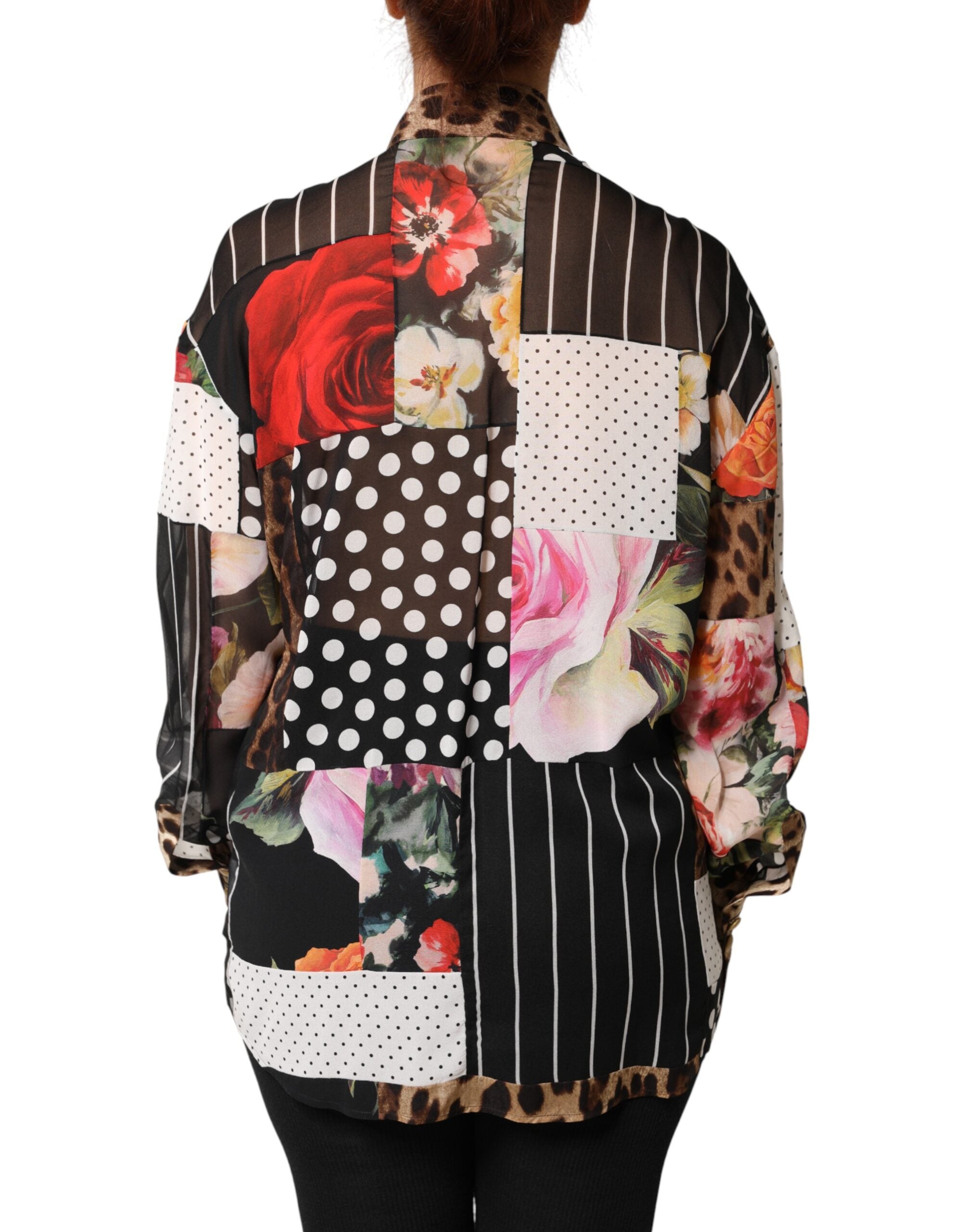 Dolce & Gabbana Multicolor Patchwork Collared Silk Blouse-4