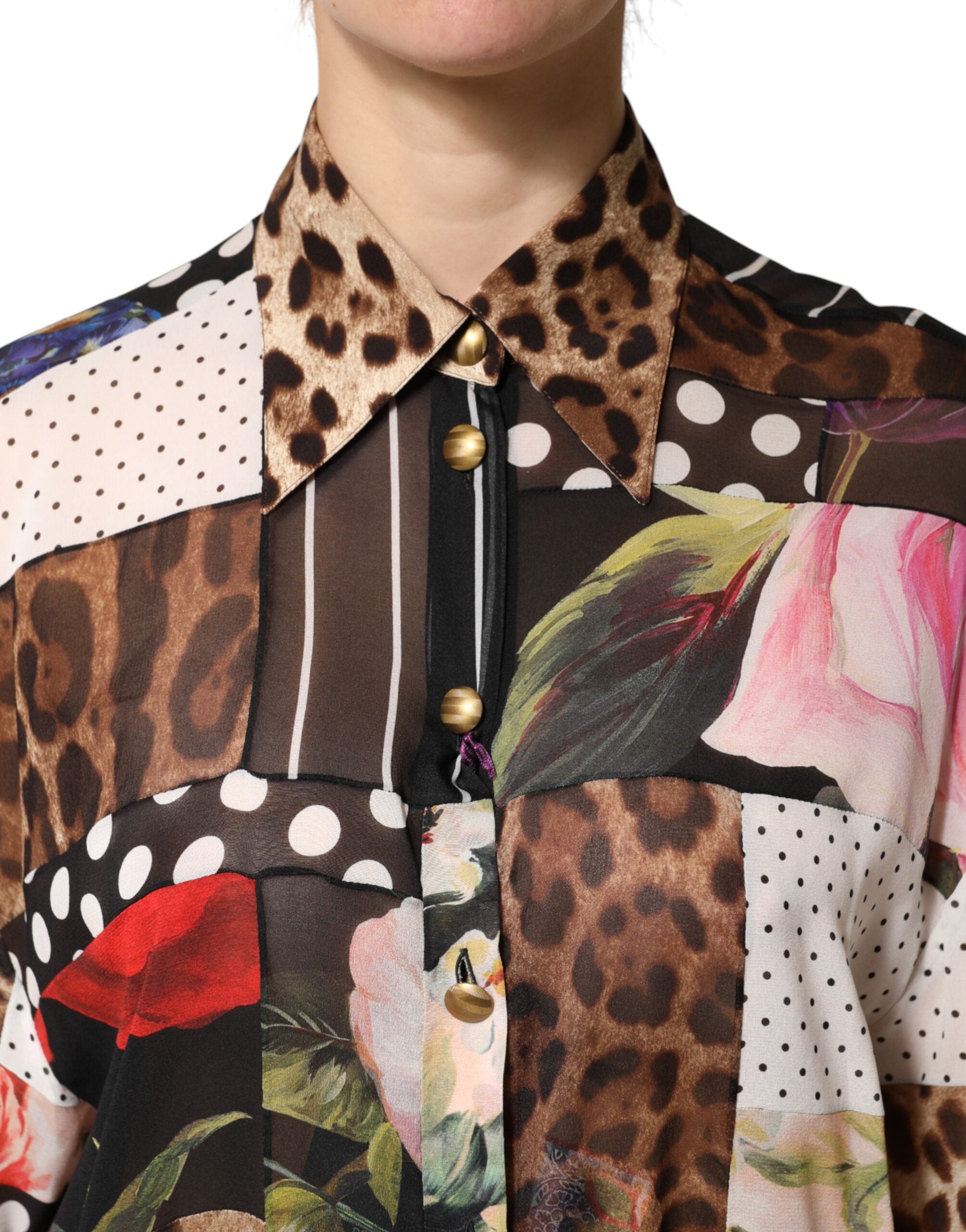 Dolce & Gabbana Multicolor Patchwork Collared Silk Blouse-5