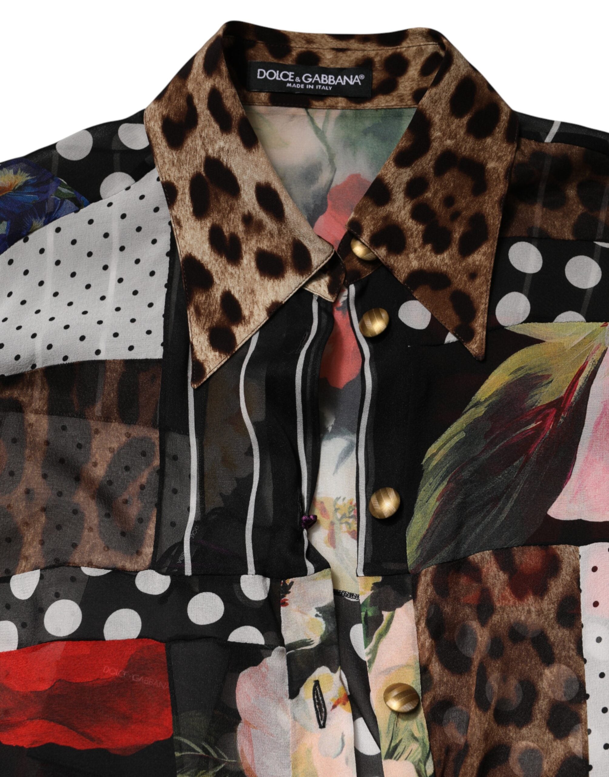 Dolce & Gabbana Multicolor Patchwork Collared Silk Blouse-7