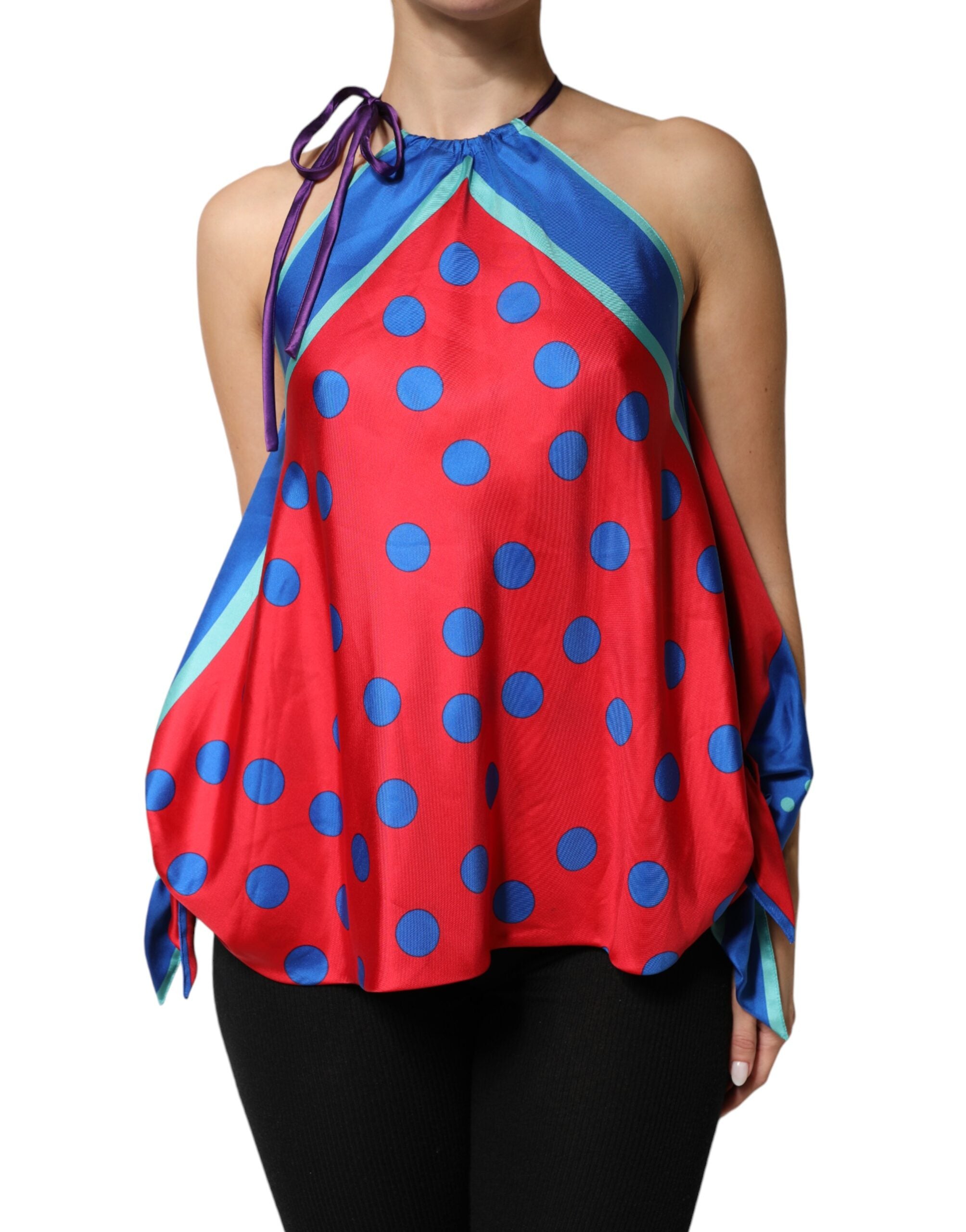 Dolce & Gabbana Mehrfarbige Polka-Dot-Krawatten-Halter-Bluse-2