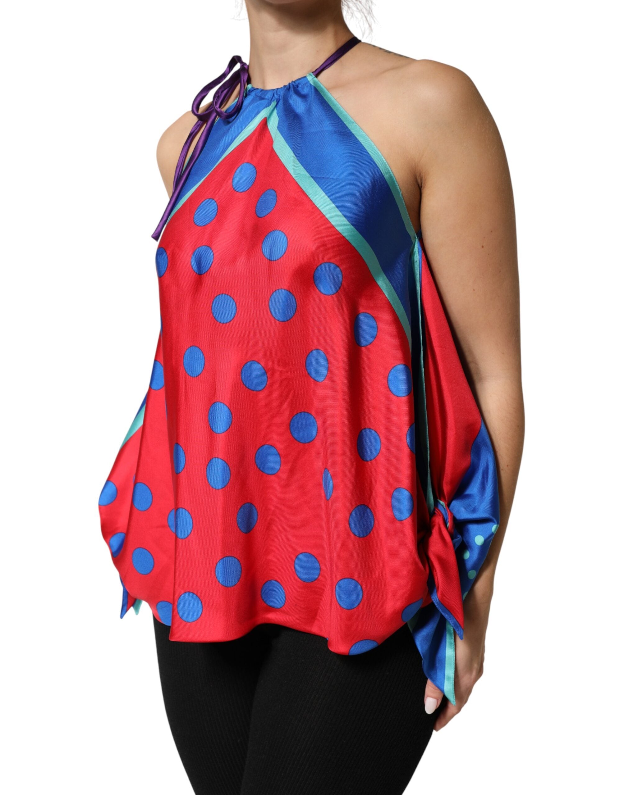 Dolce & Gabbana Mehrfarbige Polka-Dot-Krawatten-Halter-Bluse-3