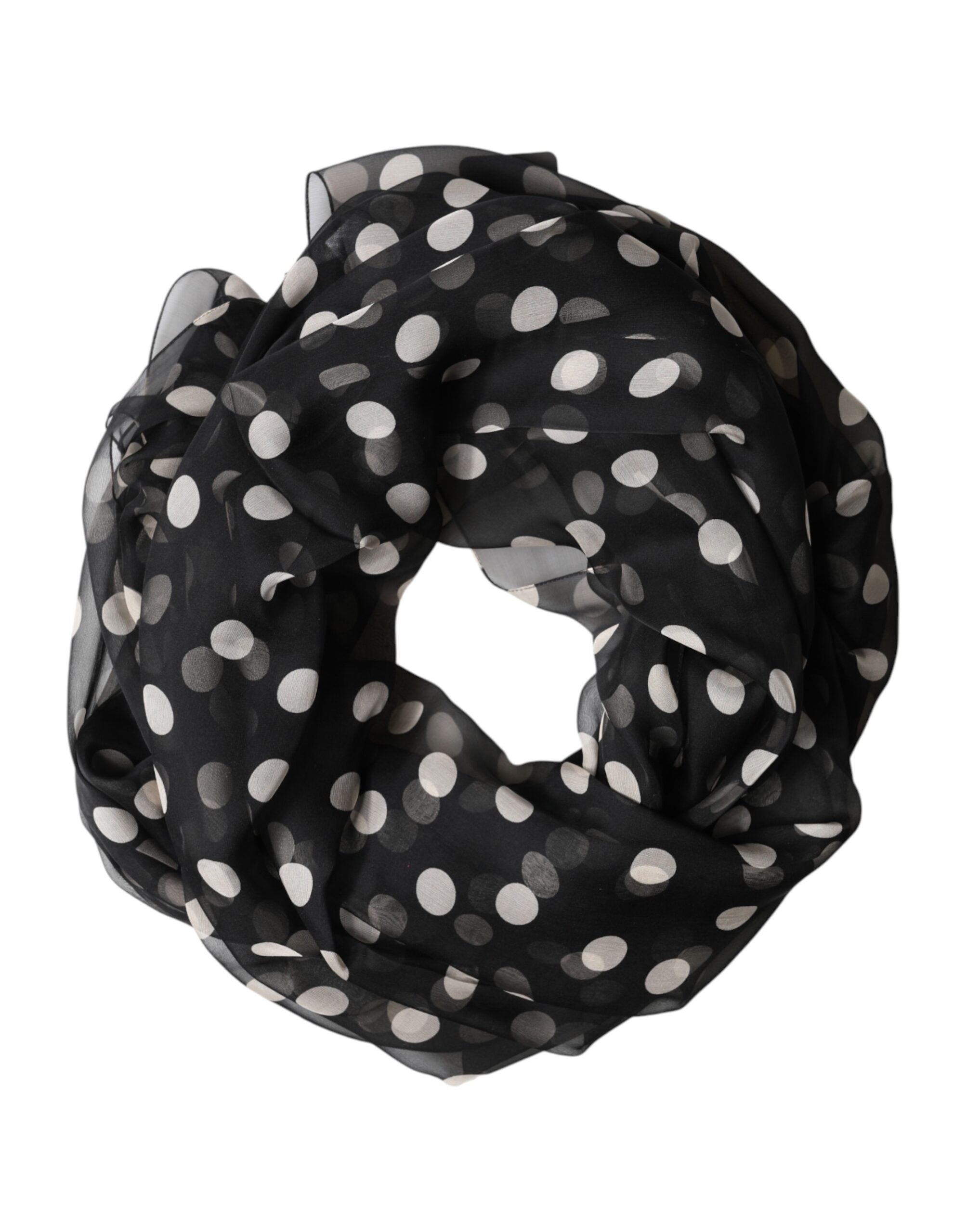 Dolce & Gabbana Black Silk Polka Dot Scarf 205cm x 137cm-2
