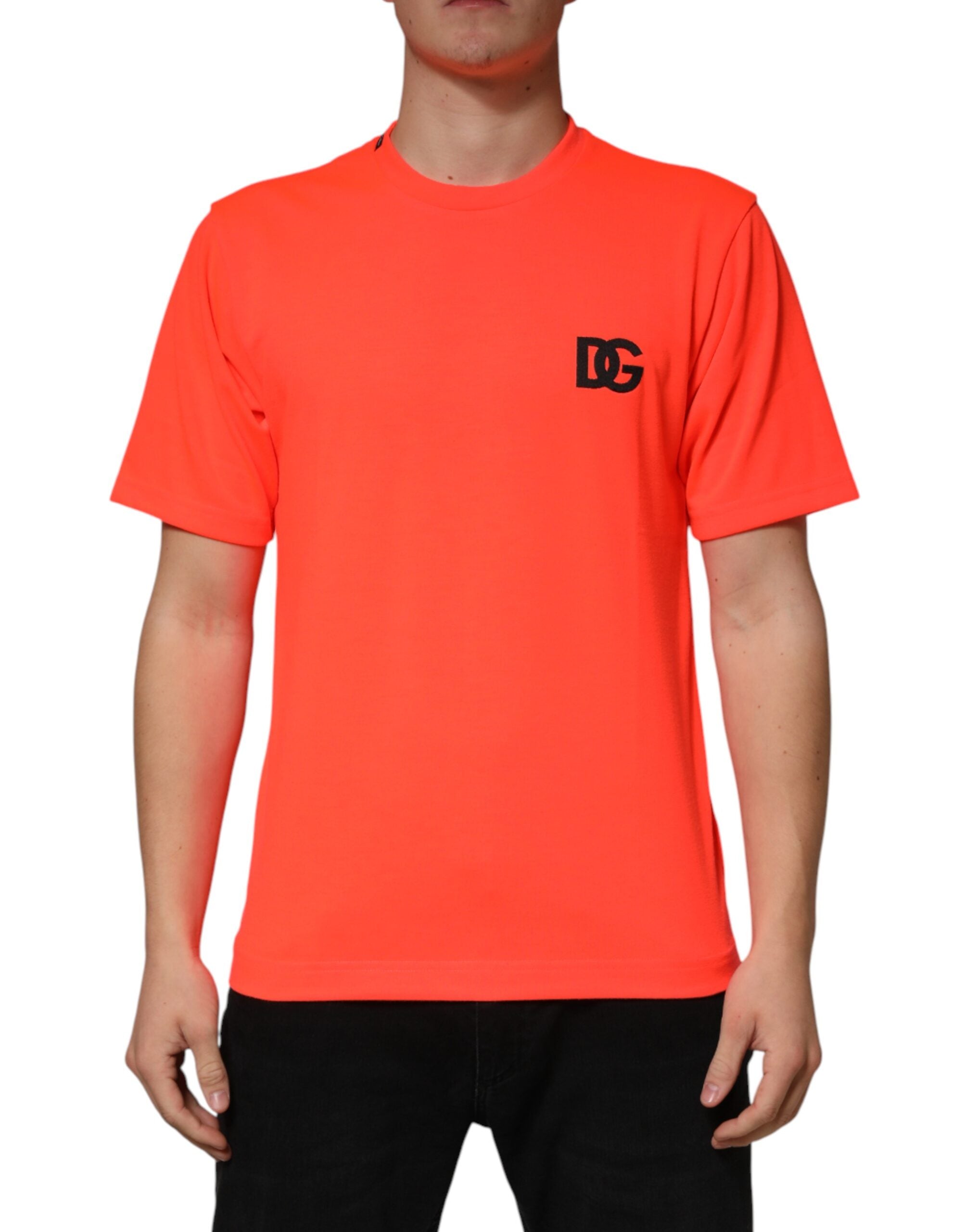 Dolce & Gabbana Neon Orange Polyester Crew Neck Men's T-Shirt