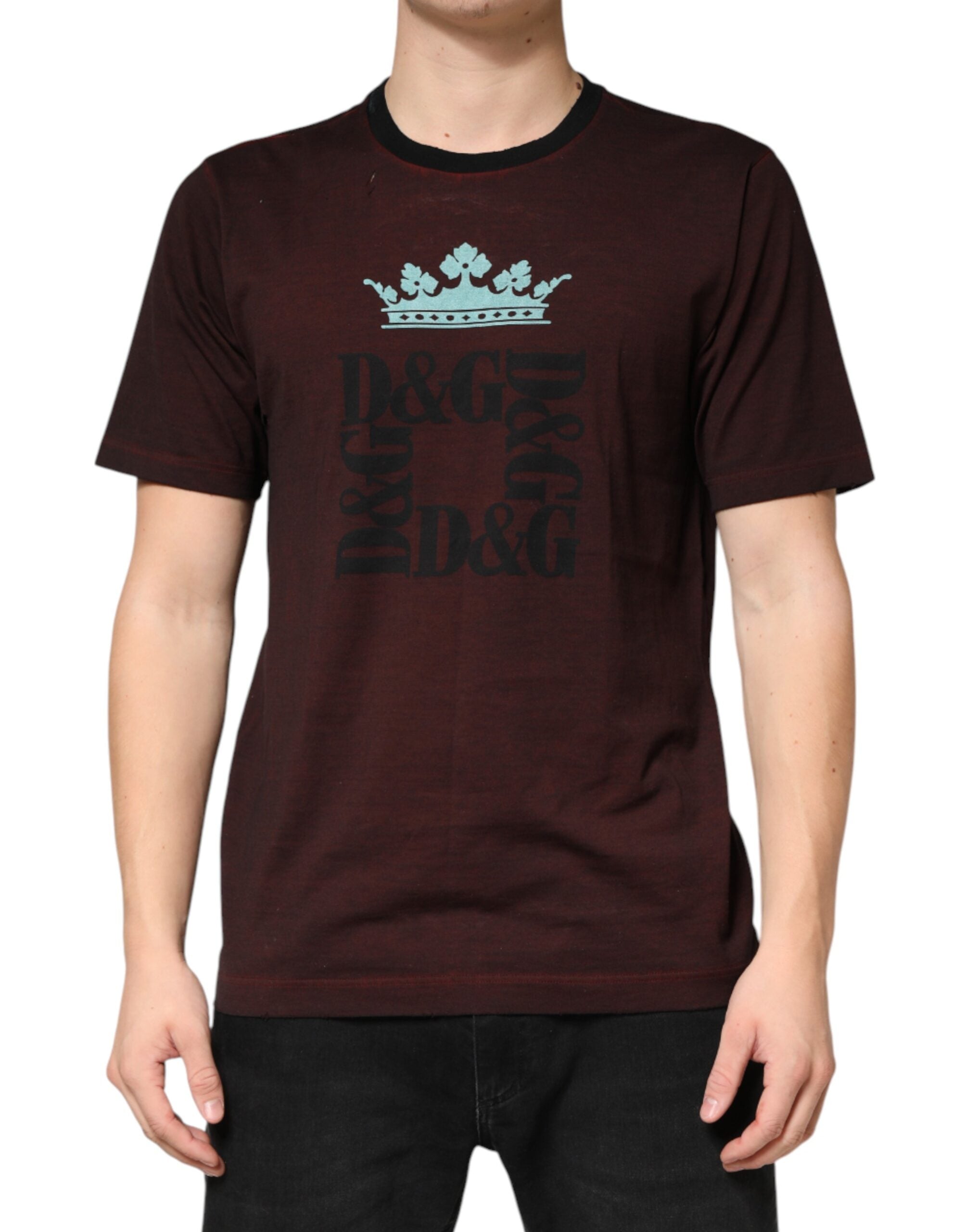 Dolce & Gabbana Maroon DG Crown Baumwoll-Rundhals-T-Shirt für Herren-2