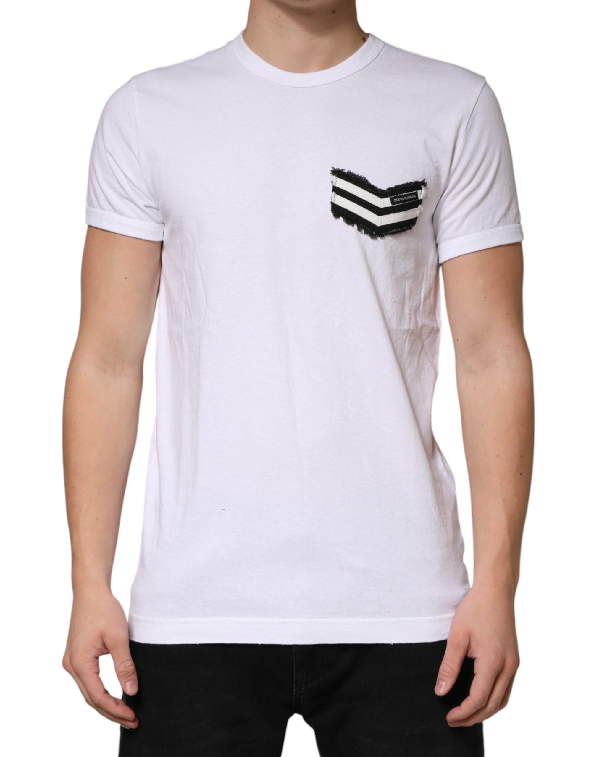 Dolce & Gabbana White Striped Cotton Crew Neck T-Shirt-2