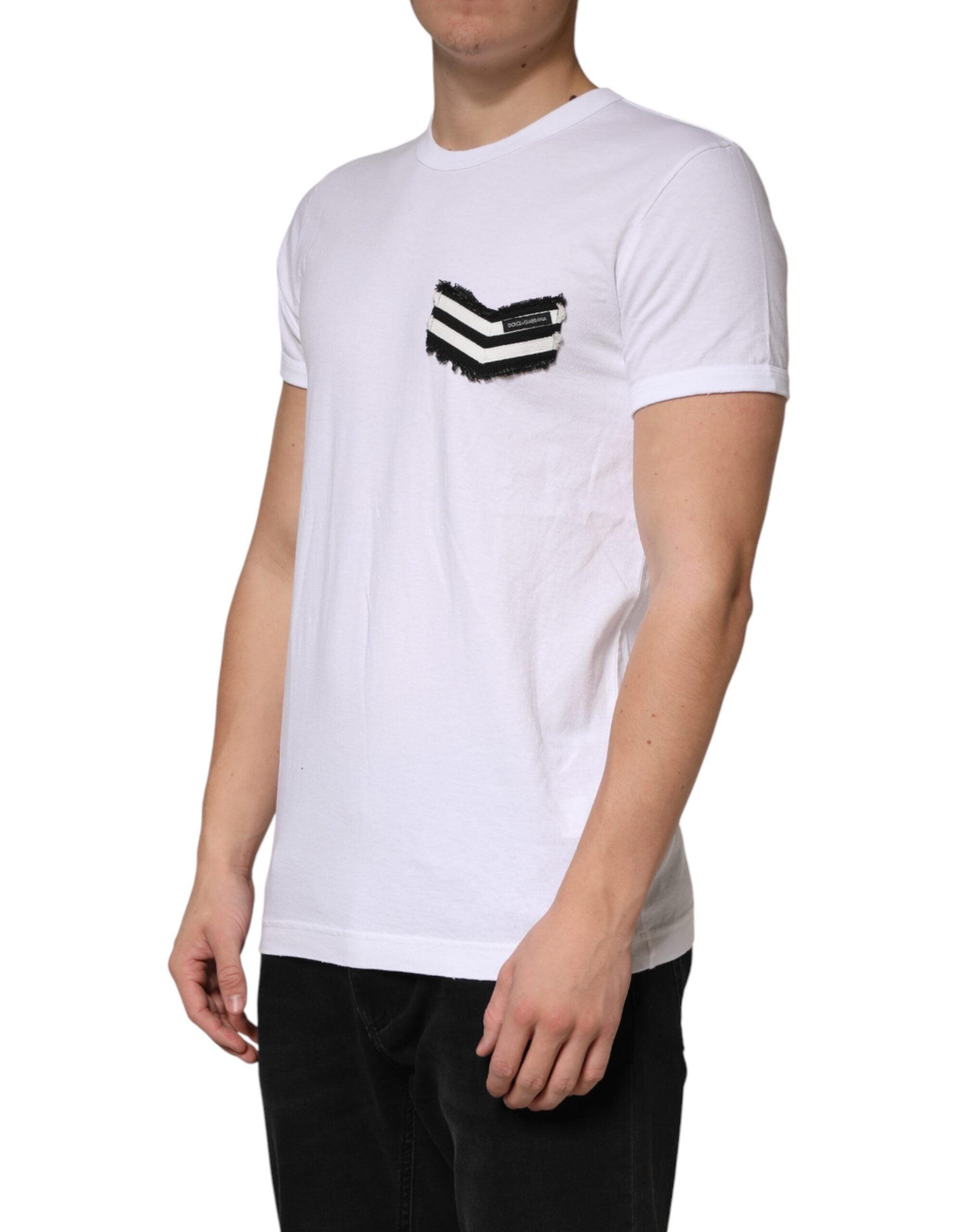Dolce & Gabbana White Striped Cotton Crew Neck T-Shirt-3