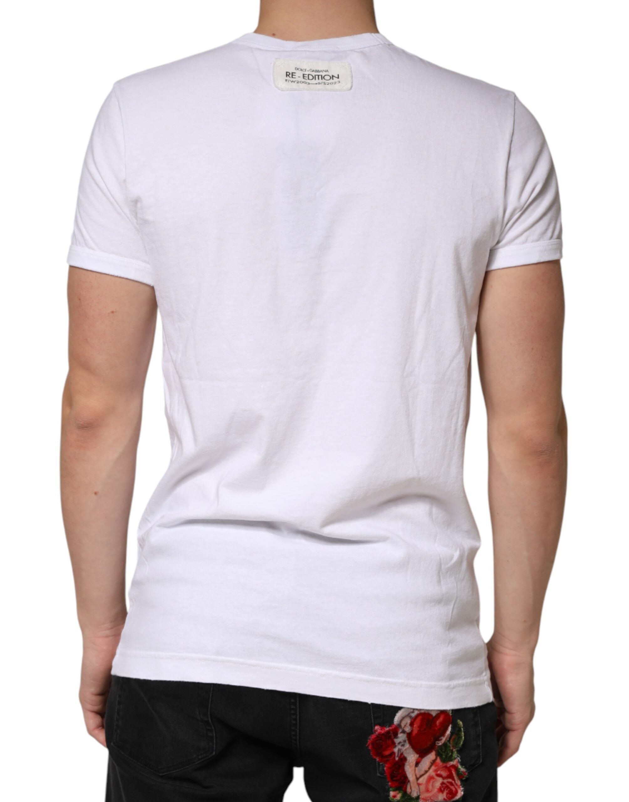 Dolce & Gabbana White Striped Cotton Crew Neck T-Shirt-4