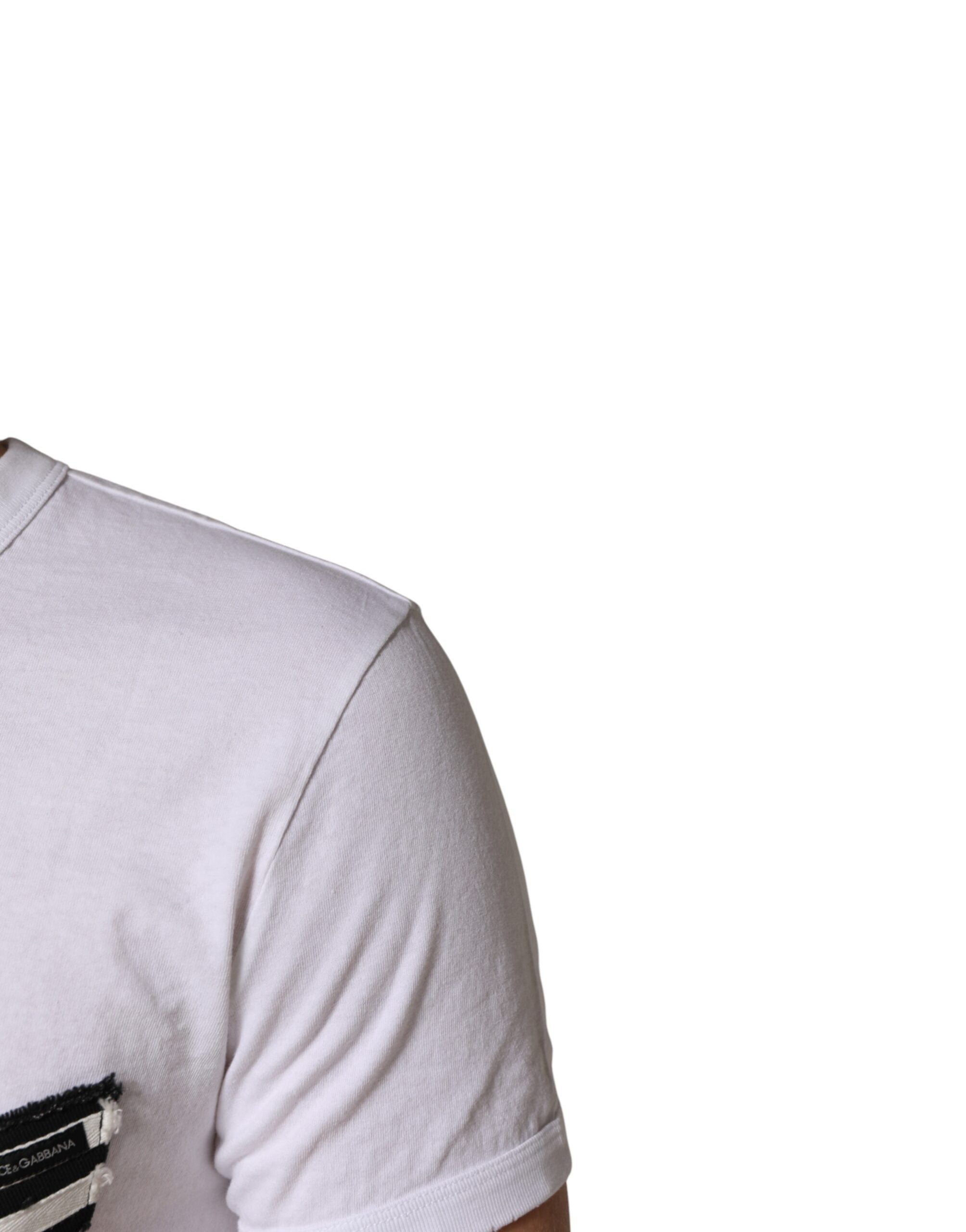 Dolce & Gabbana White Striped Cotton Crew Neck T-Shirt-5
