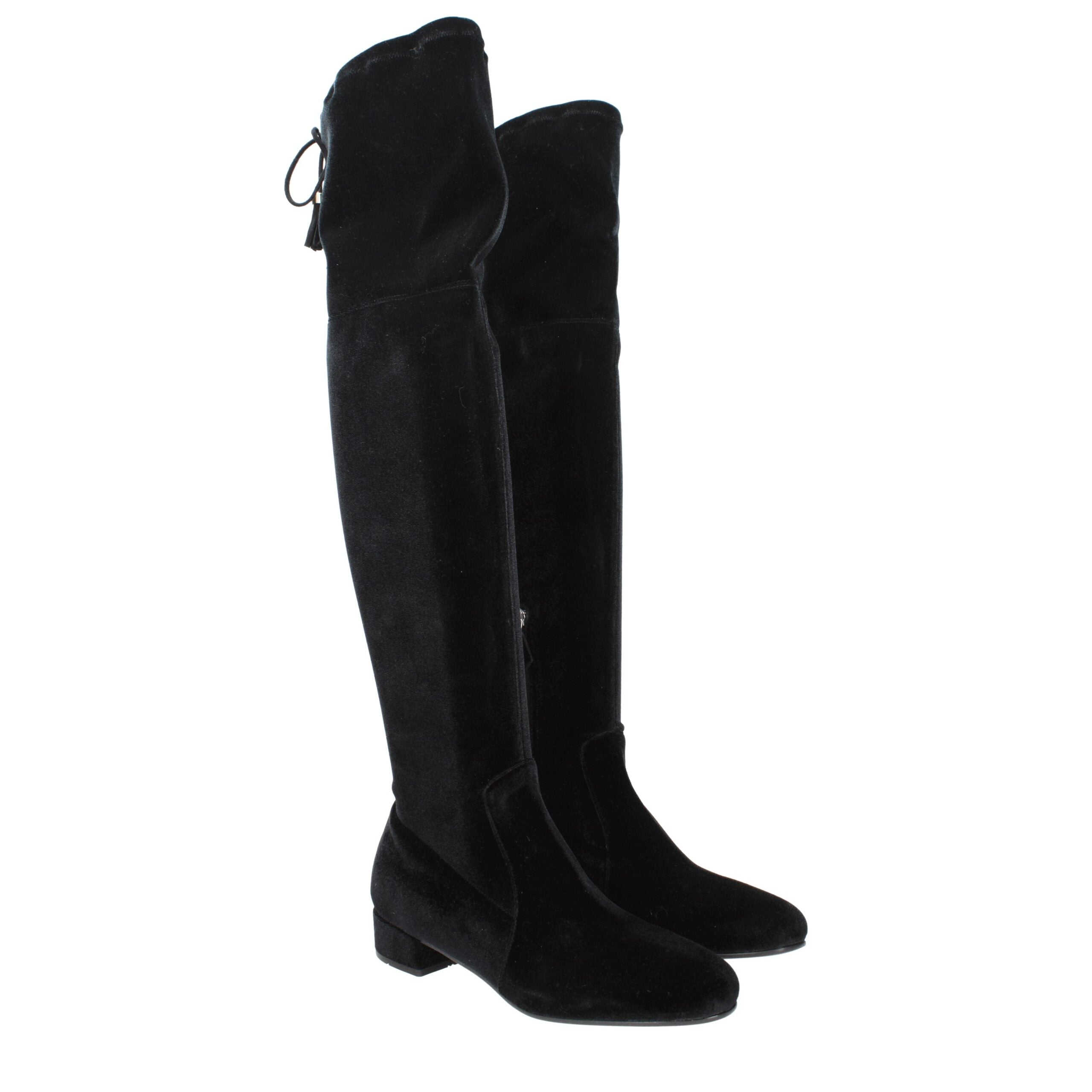 Prada Schwarze Overknee-Stiefel aus Samt-2
