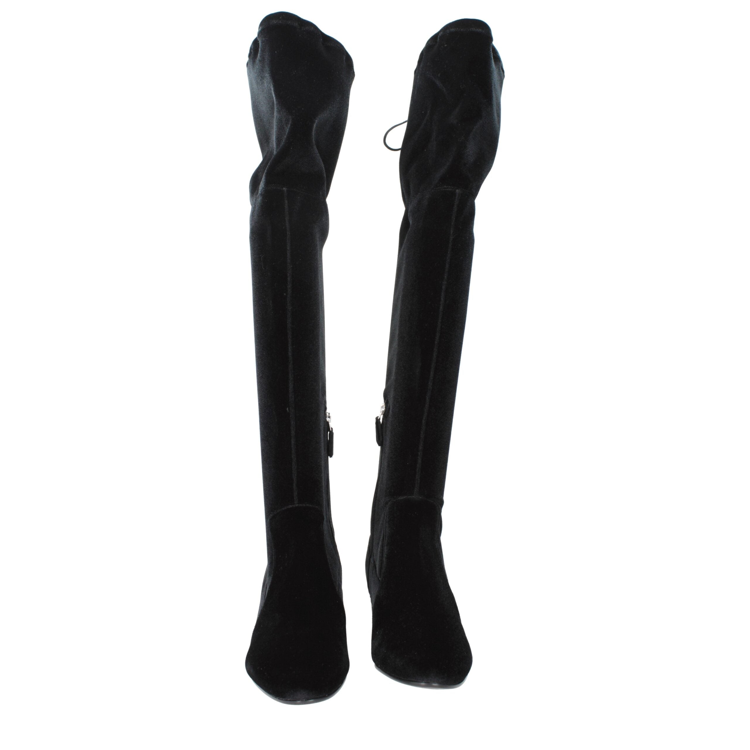 Prada Schwarze Overknee-Stiefel aus Samt-3