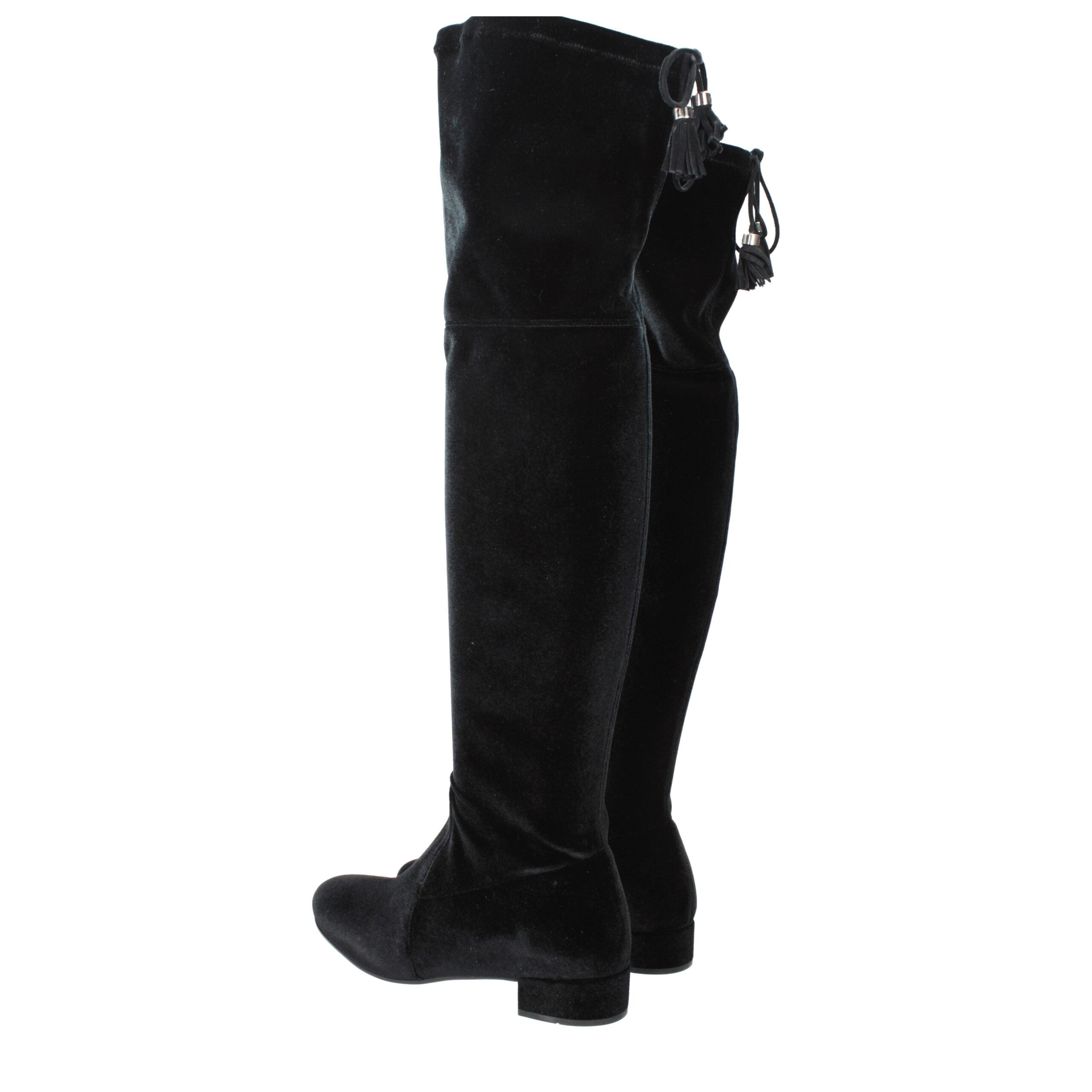 Prada Schwarze Overknee-Stiefel aus Samt-4