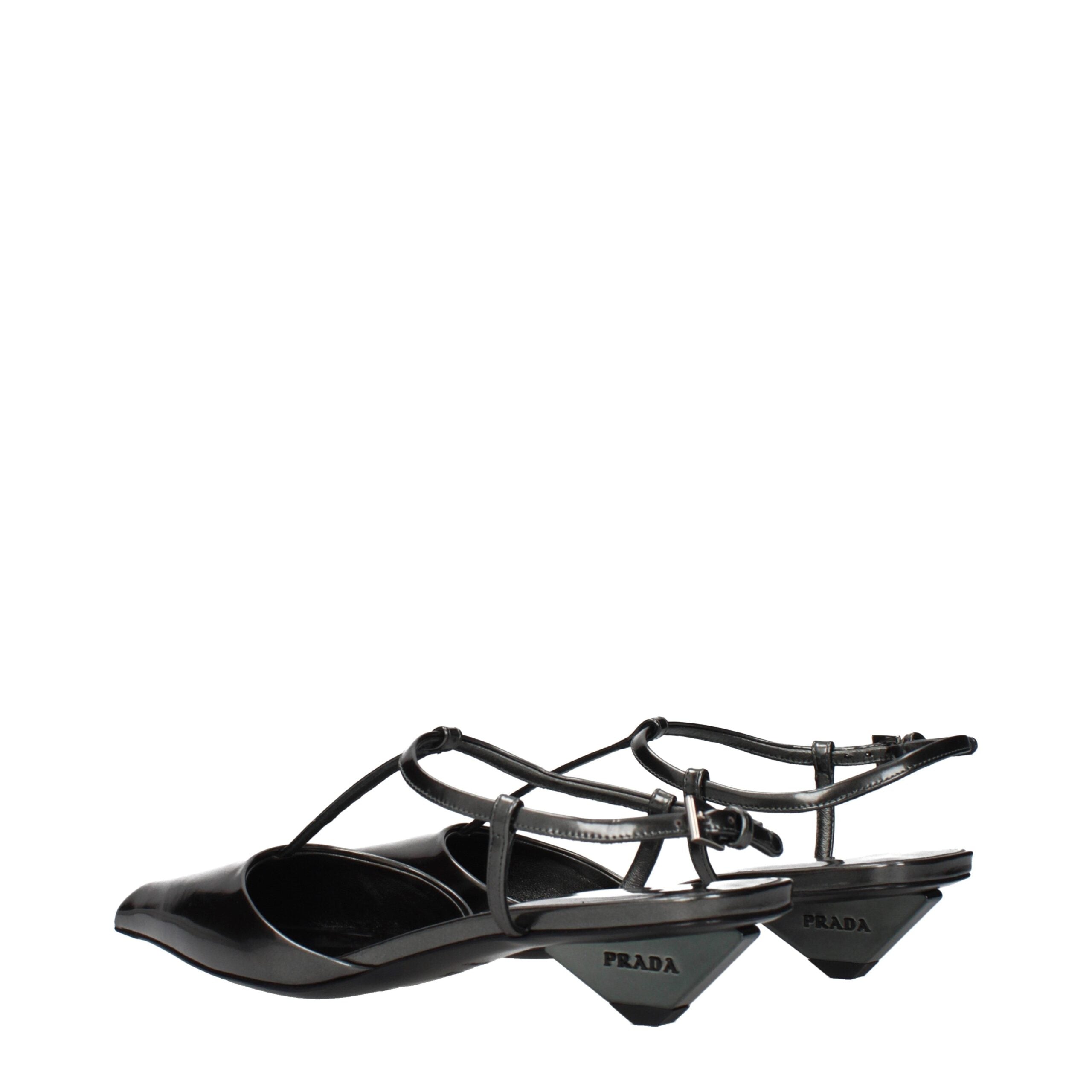 Prada Graue Leder-Sandalen mit flachem Absatz-4
