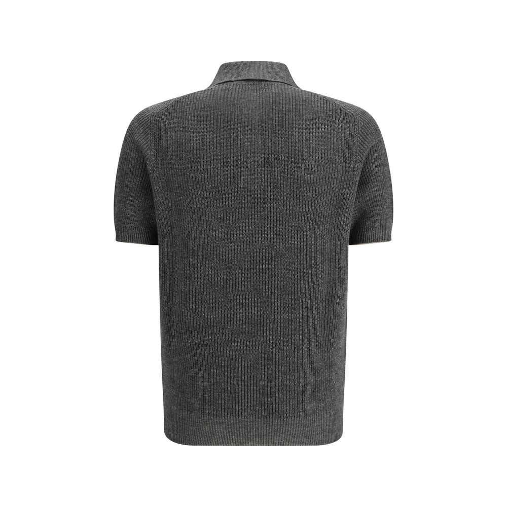 Brunello Cucinelli Grey Cotton Polo Shirt-2