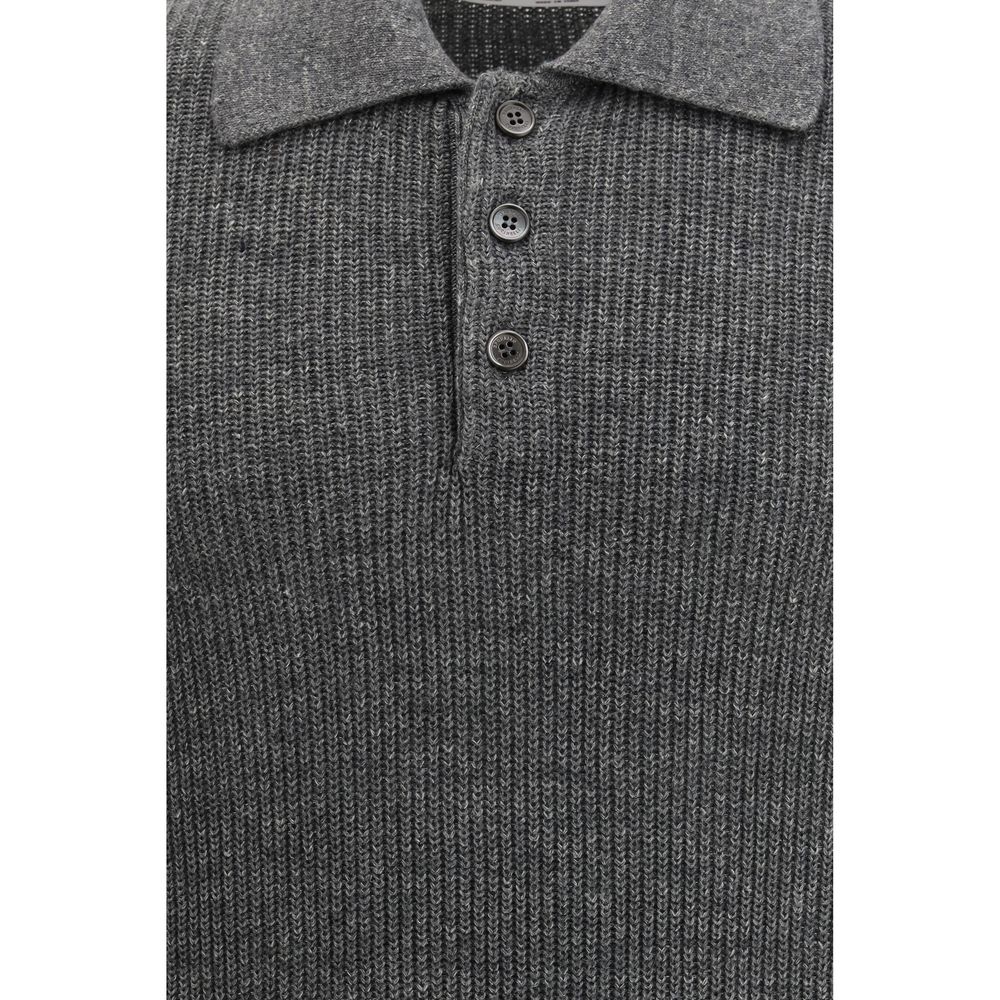 Brunello Cucinelli Grey Cotton Polo Shirt-3