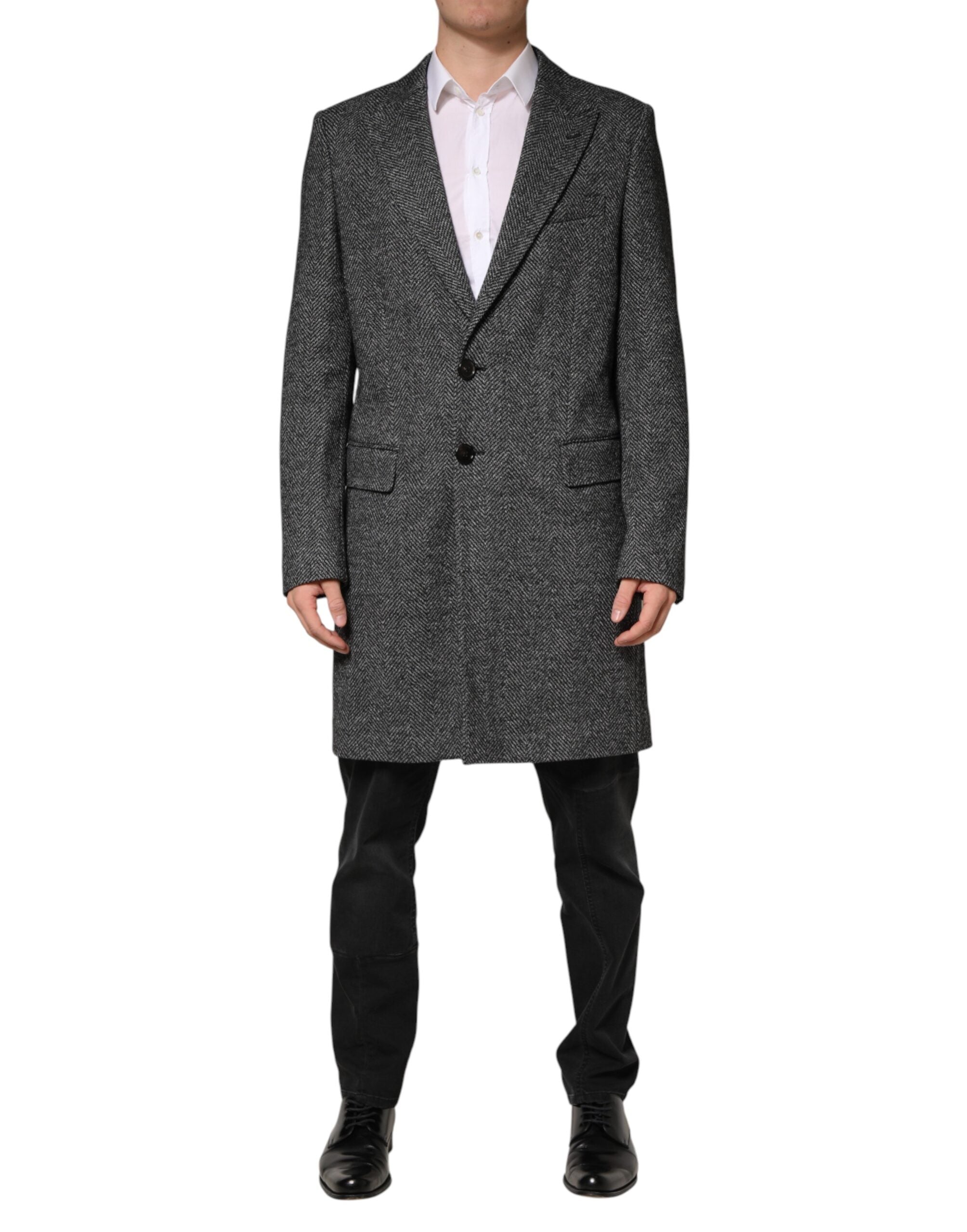 Dolce & Gabbana Grey Wool Blend Long Trench Coat Men's Jacket-2