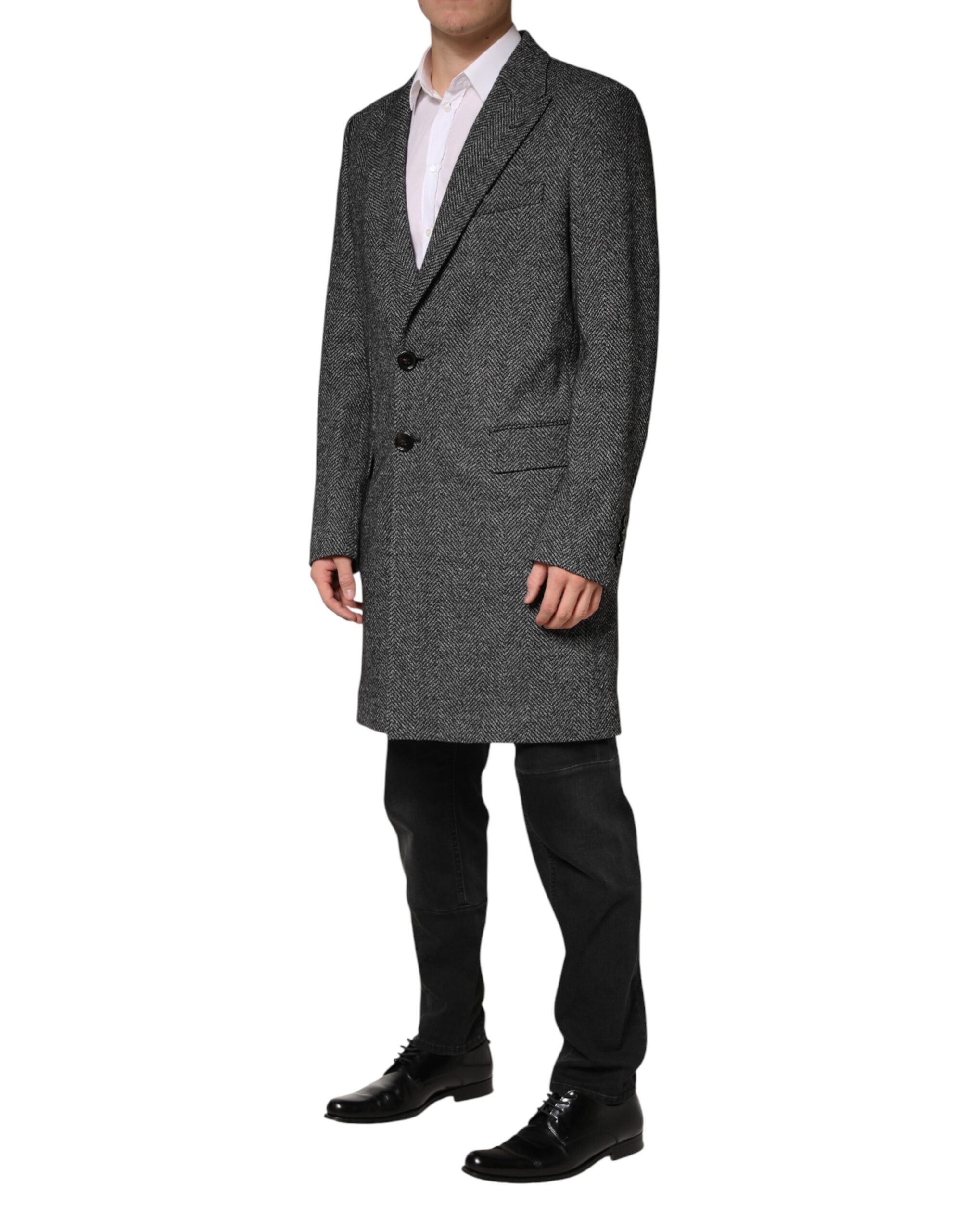 Dolce & Gabbana Grey Wool Blend Long Trench Coat Men's Jacket-3