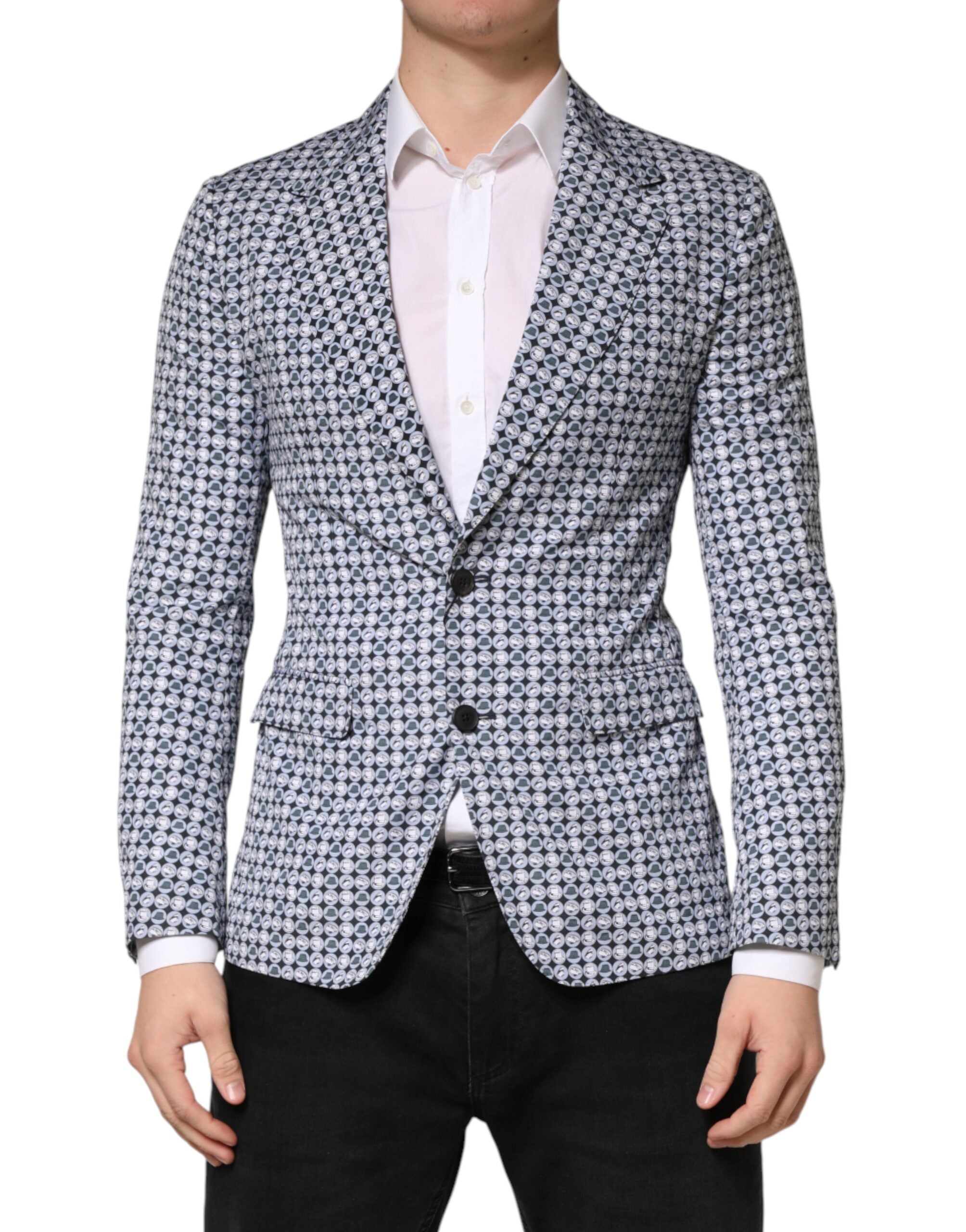Dolce & Gabbana Blue Cotton Patterned Single-Breasted Blazer-2