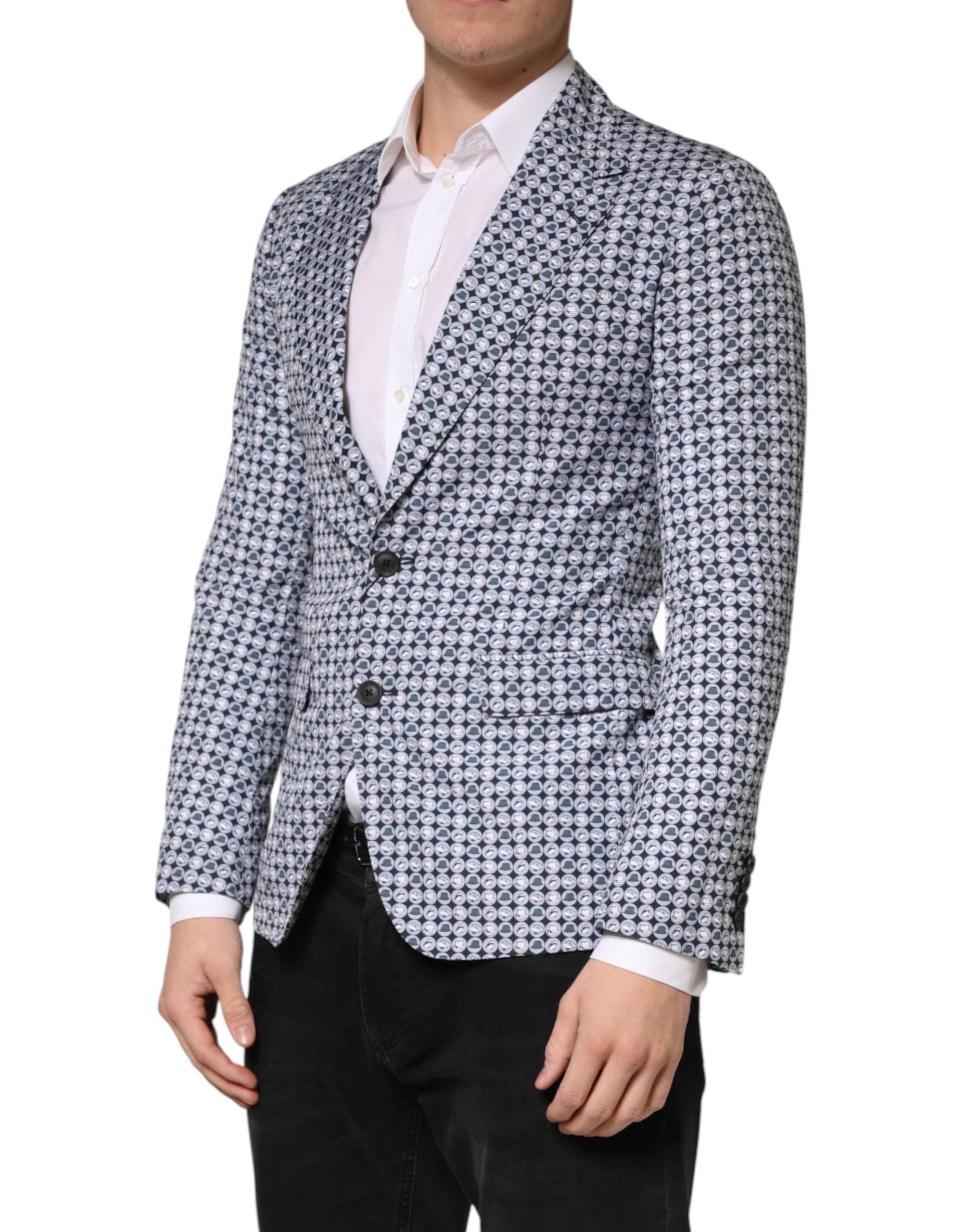 Dolce & Gabbana Blue Cotton Patterned Single-Breasted Blazer-3