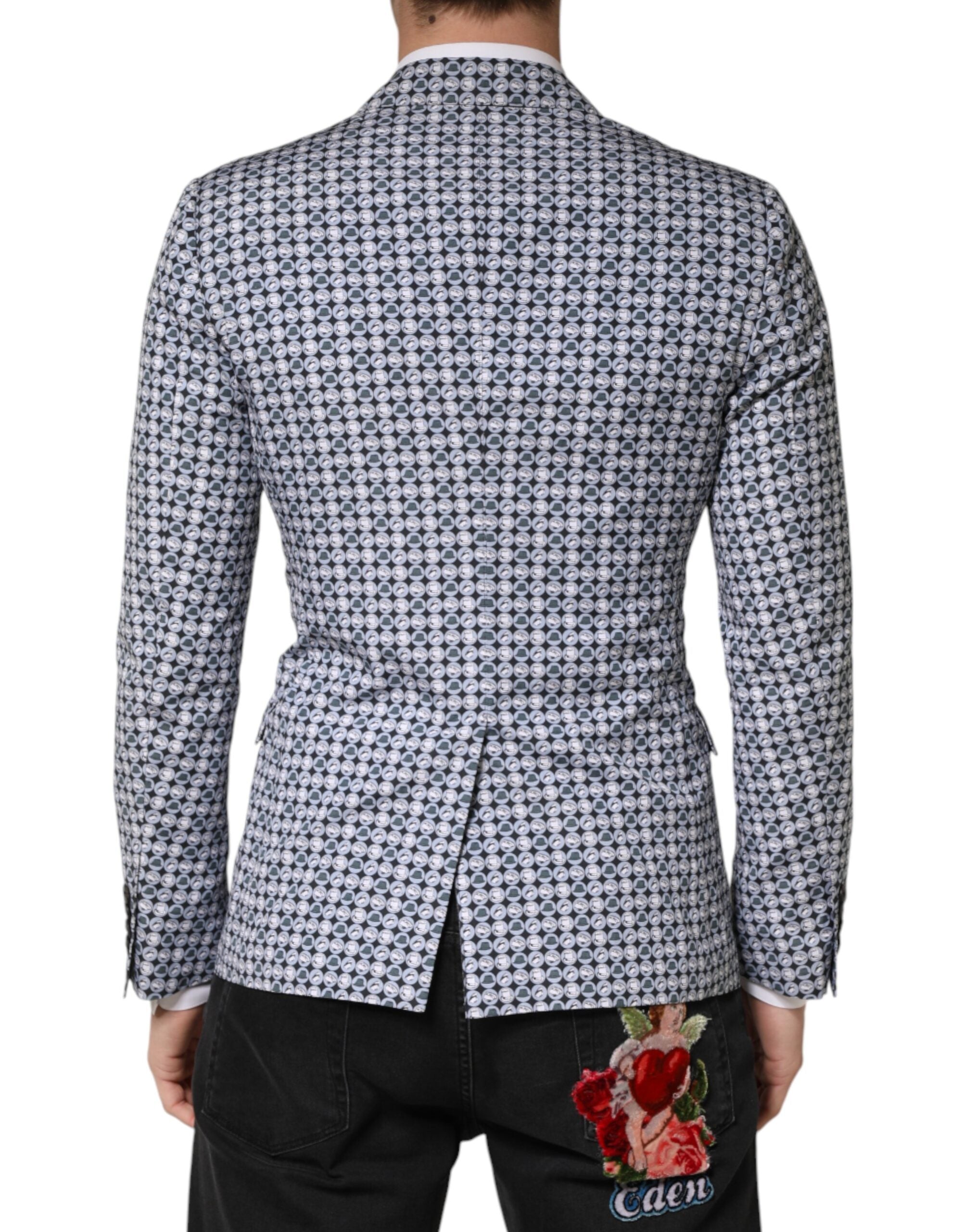Dolce & Gabbana Blue Cotton Patterned Single-Breasted Blazer-4