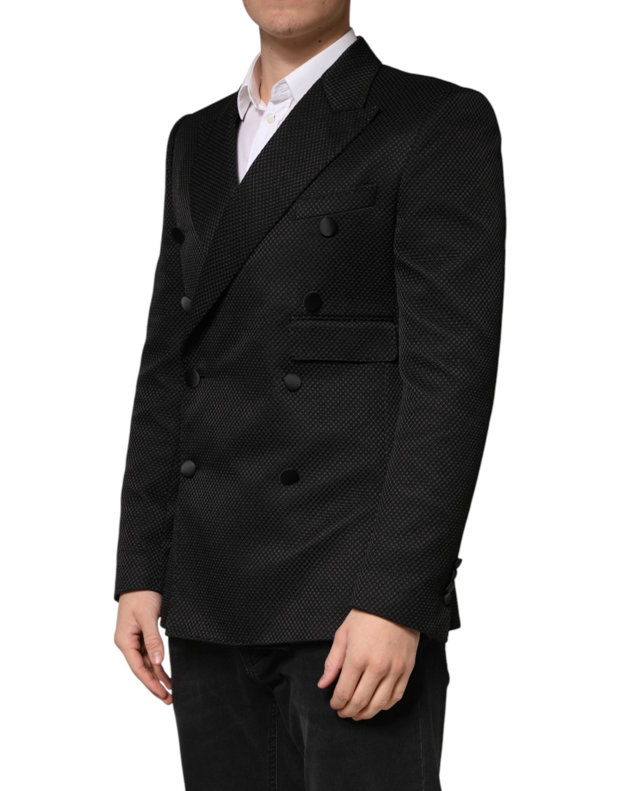 Dolce & Gabbana Black Cotton Double-Breasted 2-Button Blazer-3