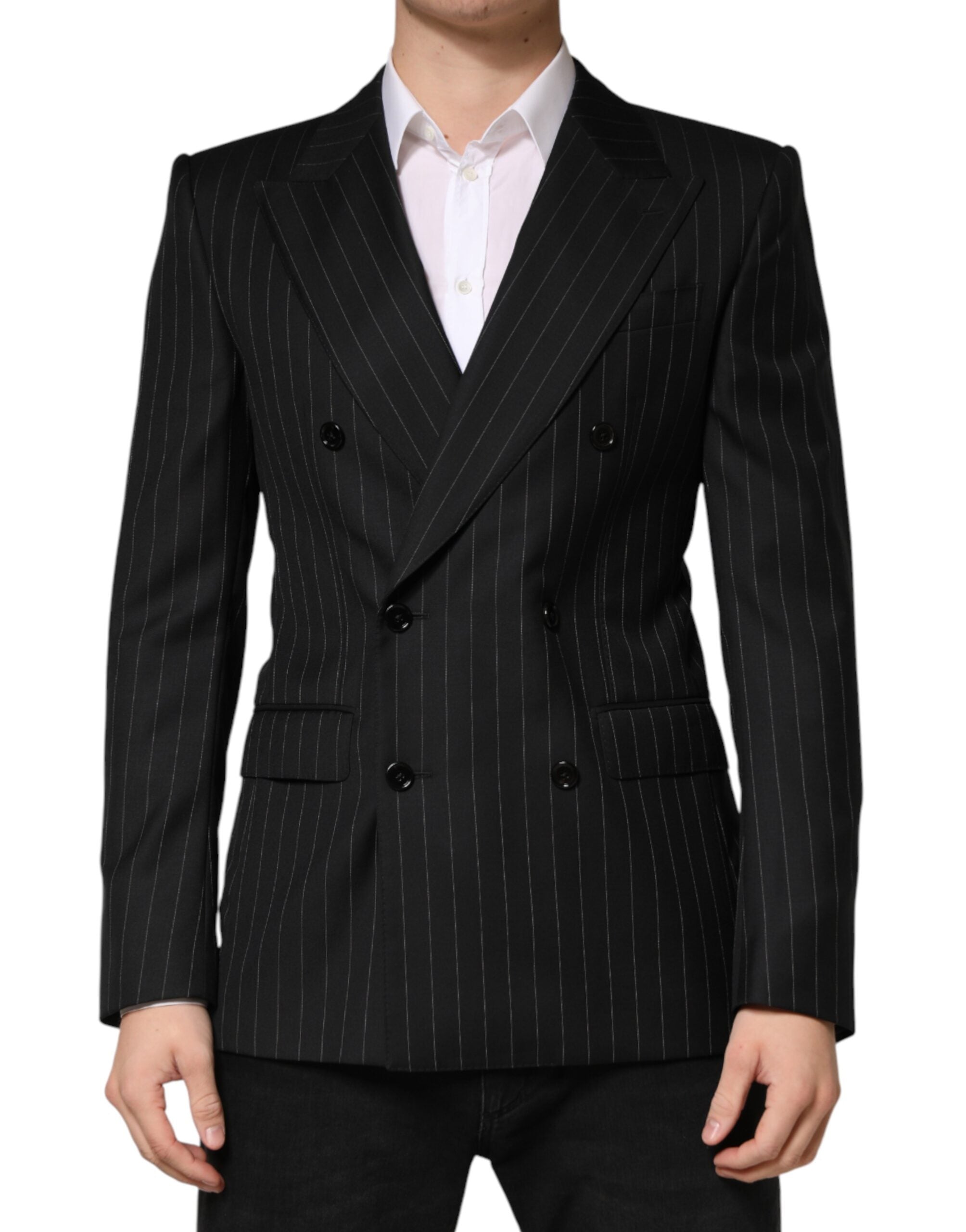 Dolce & Gabbana Black Striped Double-Breasted Two-Button Blazer-2