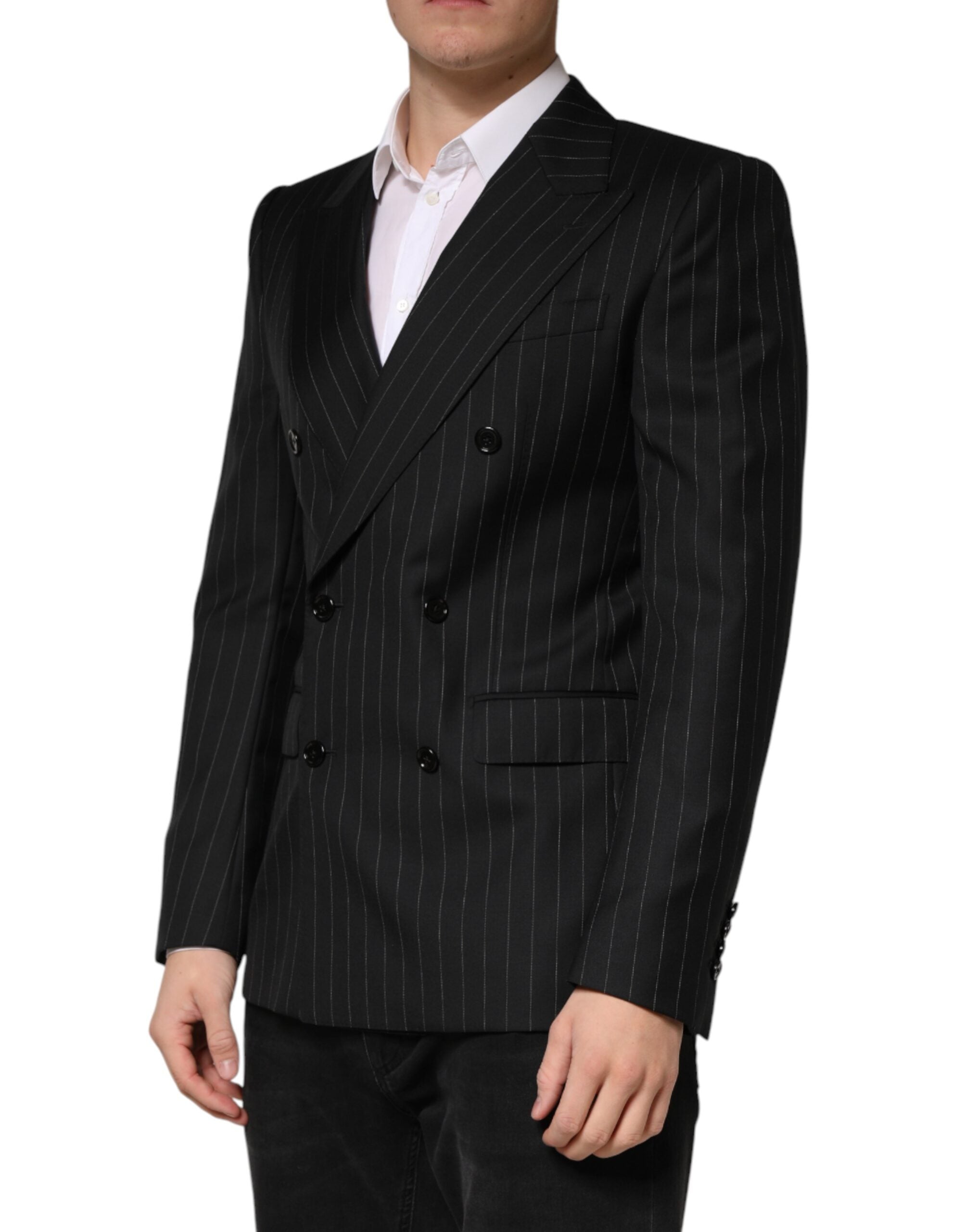 Dolce & Gabbana Black Striped Double-Breasted Two-Button Blazer-3