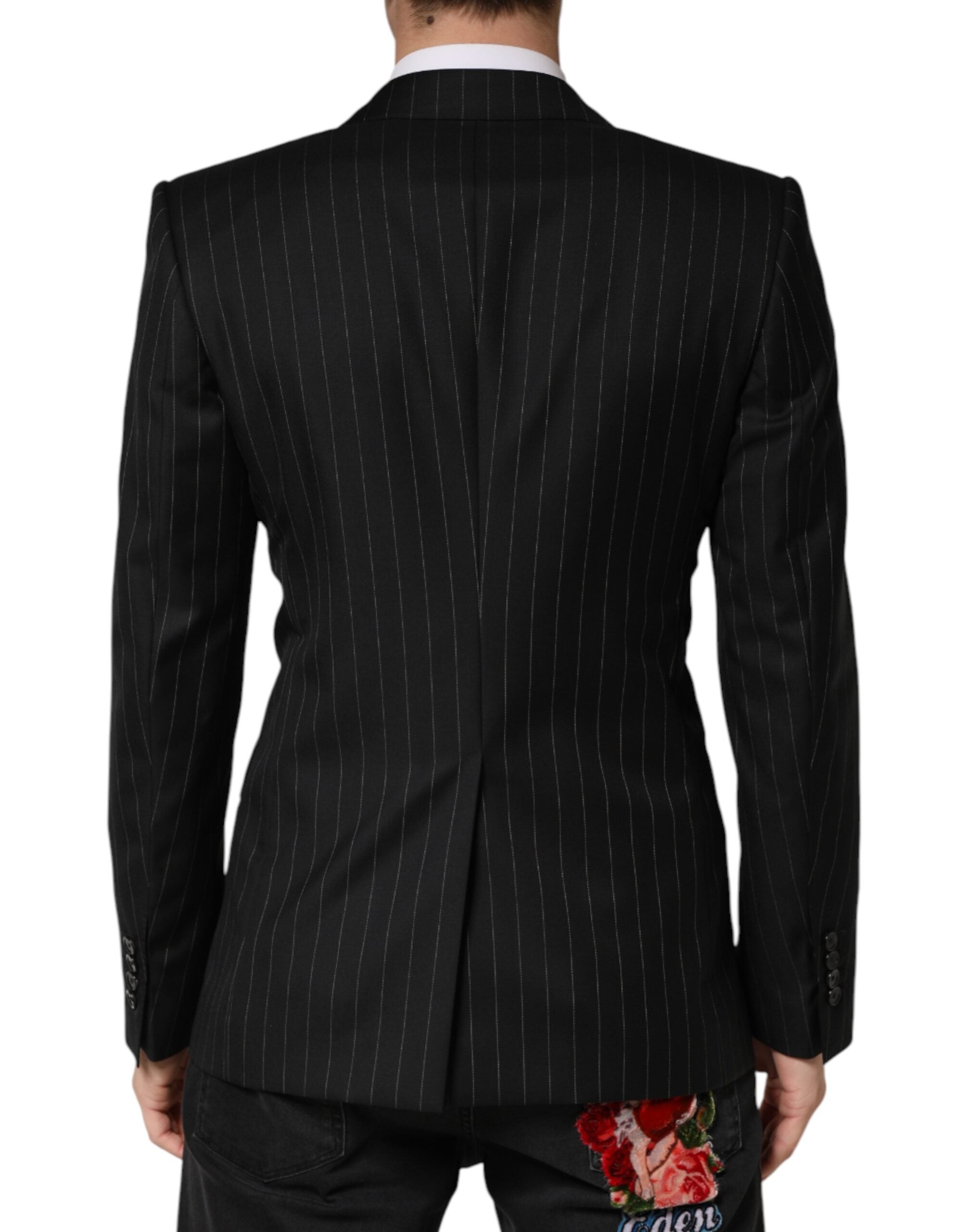 Dolce & Gabbana Black Striped Double-Breasted Two-Button Blazer-4