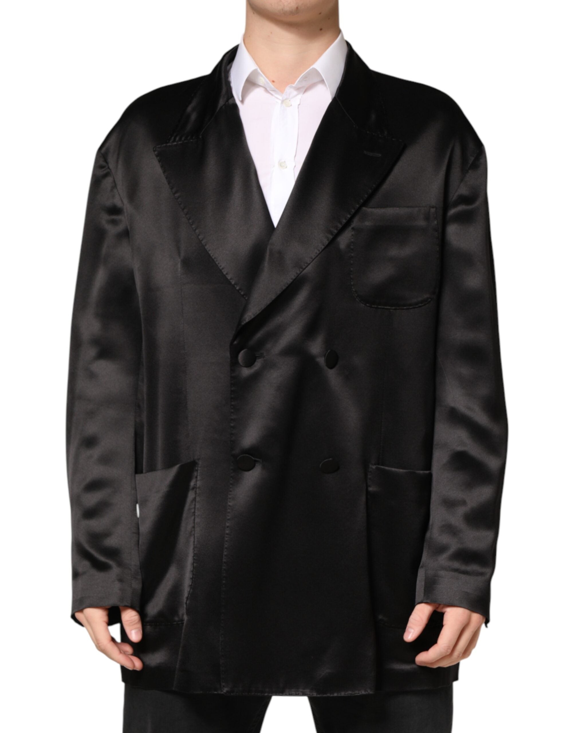 Dolce & Gabbana Black Silk Double-Breasted 2-Button Blazer-2