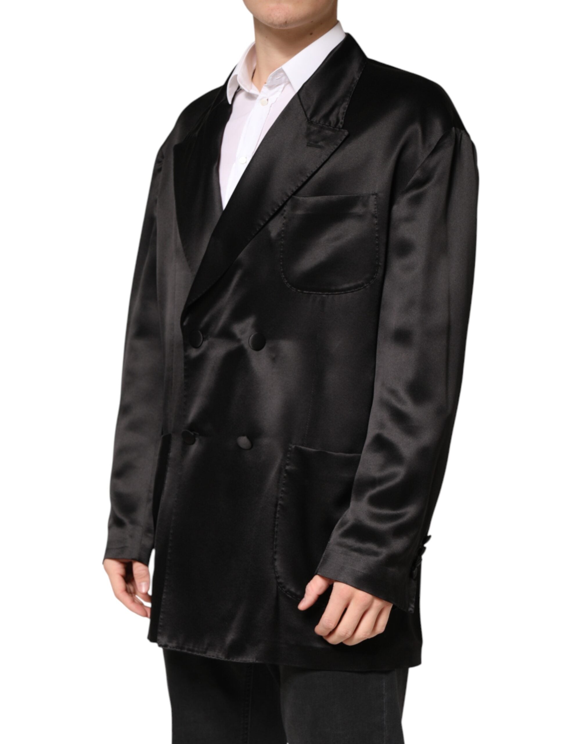 Dolce & Gabbana Black Silk Double-Breasted 2-Button Blazer-3
