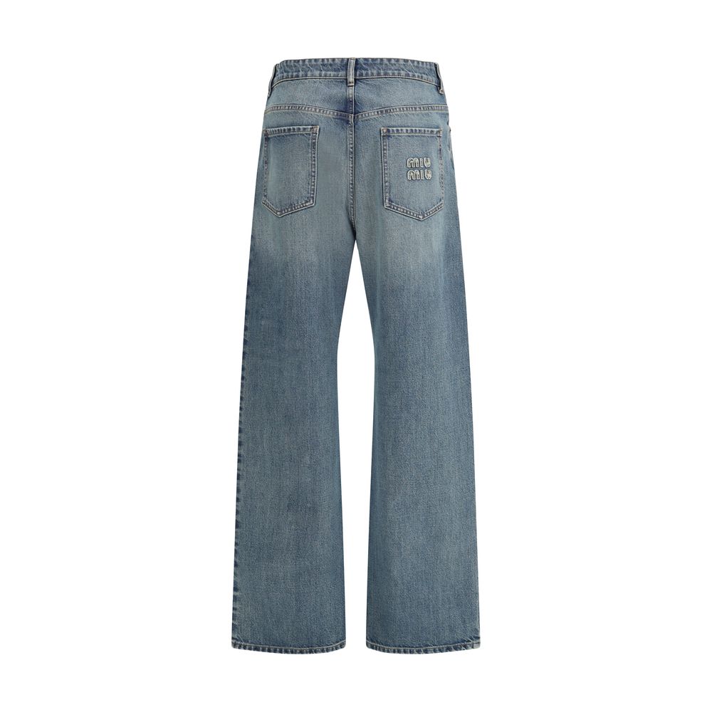 Miu Miu Blue Straight-Leg Cotton Jeans-2