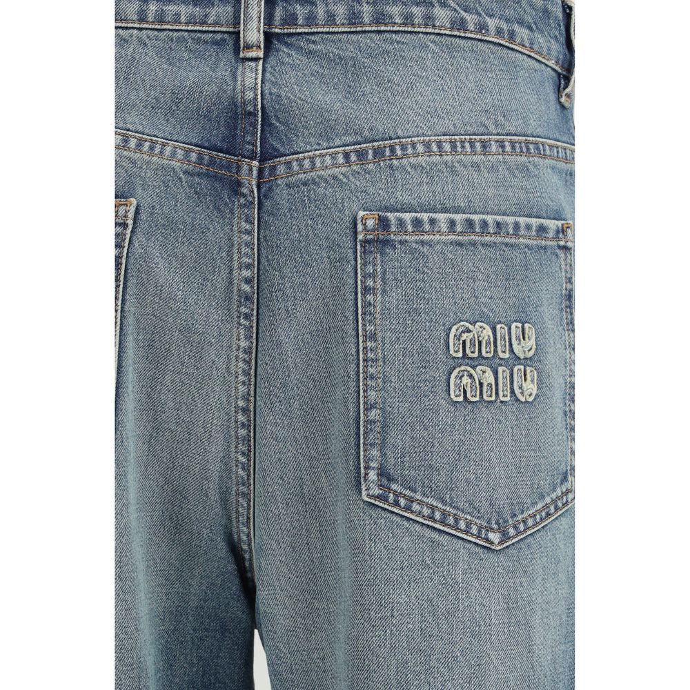 Miu Miu Blue Straight-Leg Cotton Jeans-3
