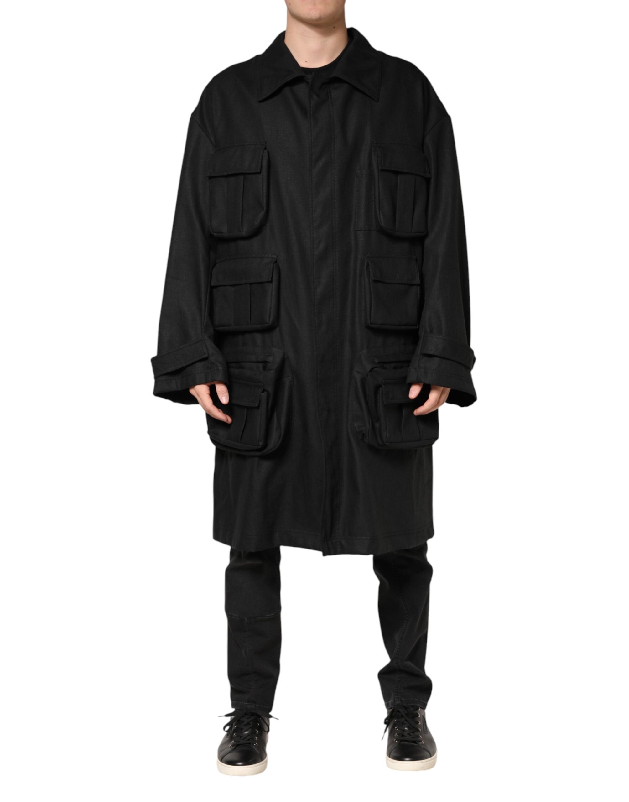 Dolce & Gabbana Black Trench Coat with Pockets and Collar-2