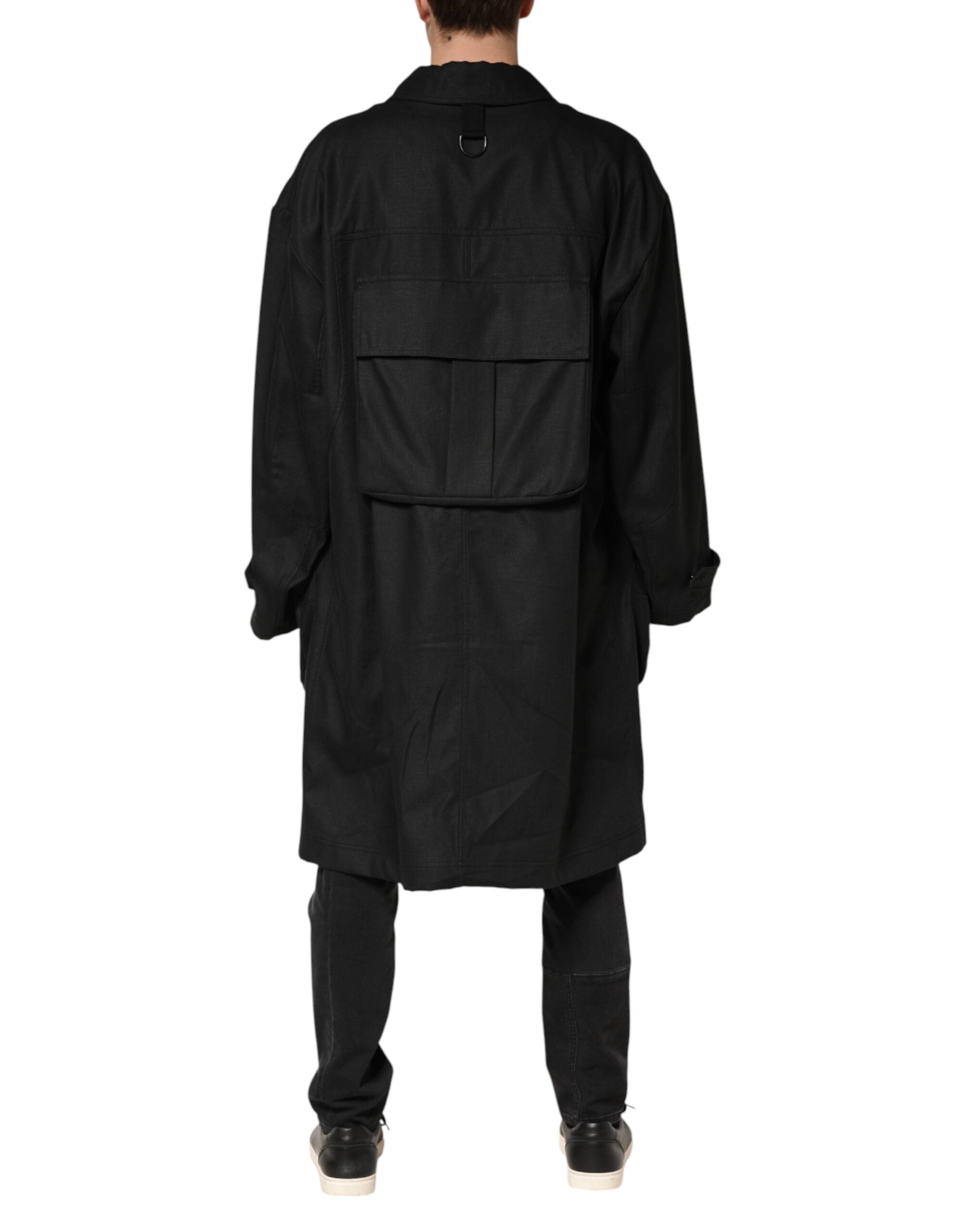 Dolce & Gabbana Black Trench Coat with Pockets and Collar-4