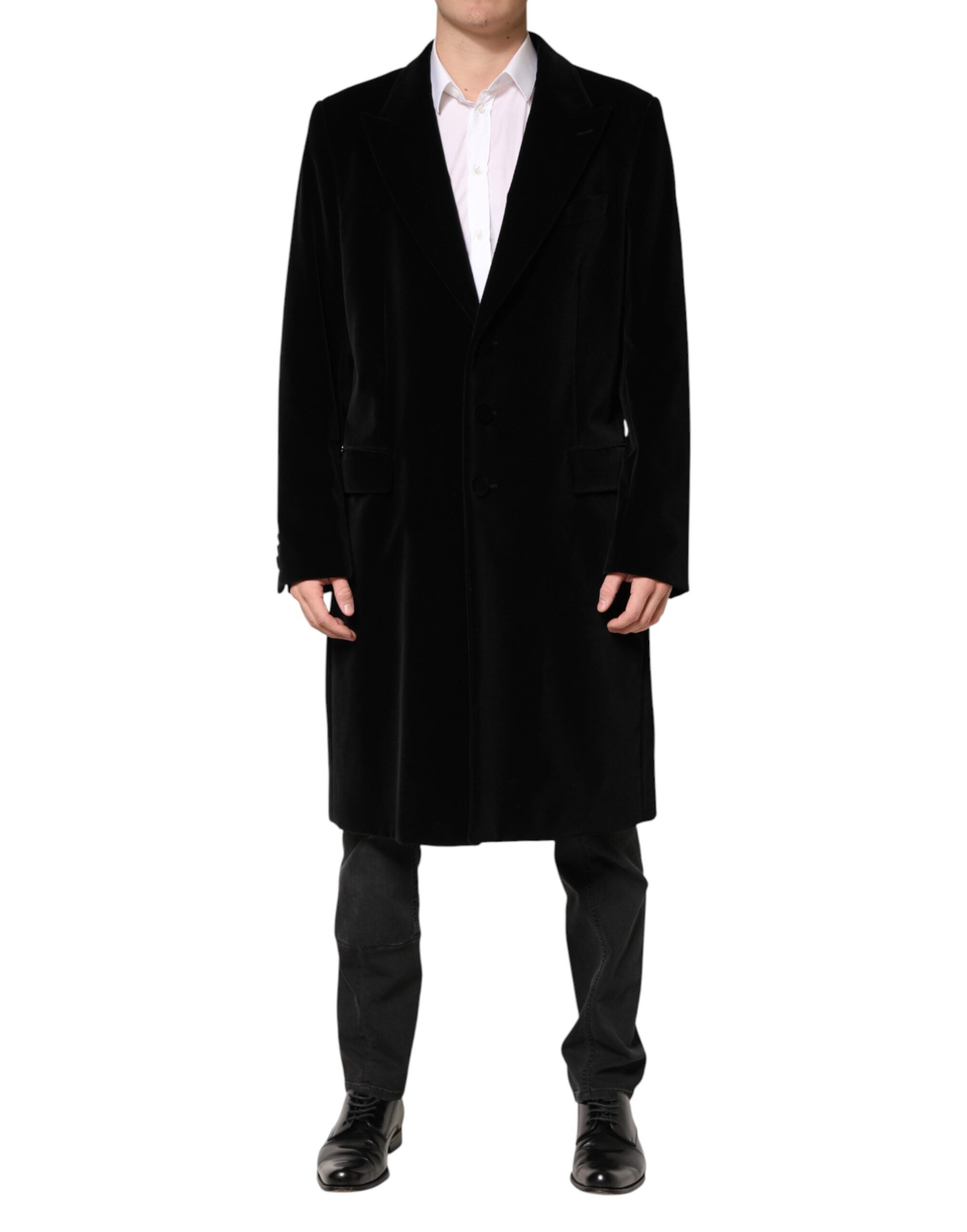Dolce & Gabbana Black Cotton Velvet Trench Coat