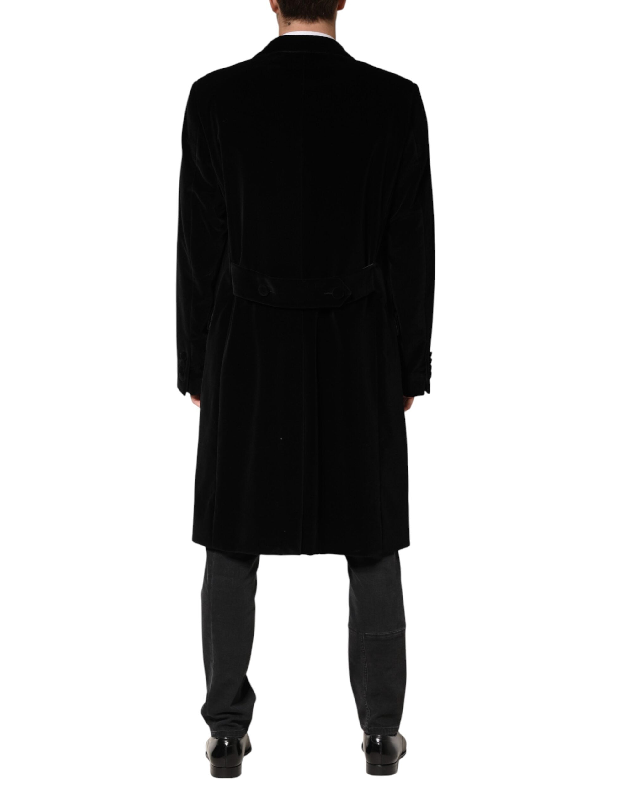 Dolce & Gabbana Black Cotton Velvet Trench Coat-4
